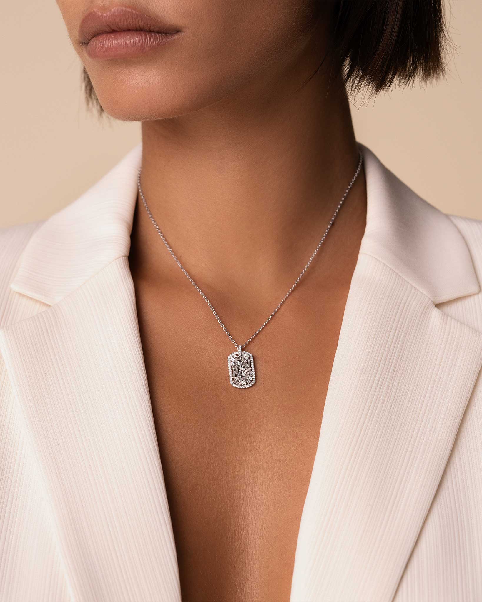 Suzanne Kalan Classic Diamond Medium Dog Tag Pendant in 18k white gold