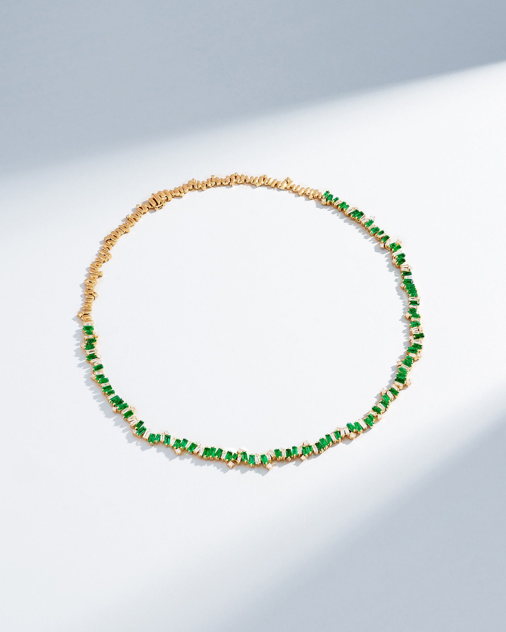 Suzanne Kalan Bold Burst Emerald Tennis Necklace in 18k yellow gold