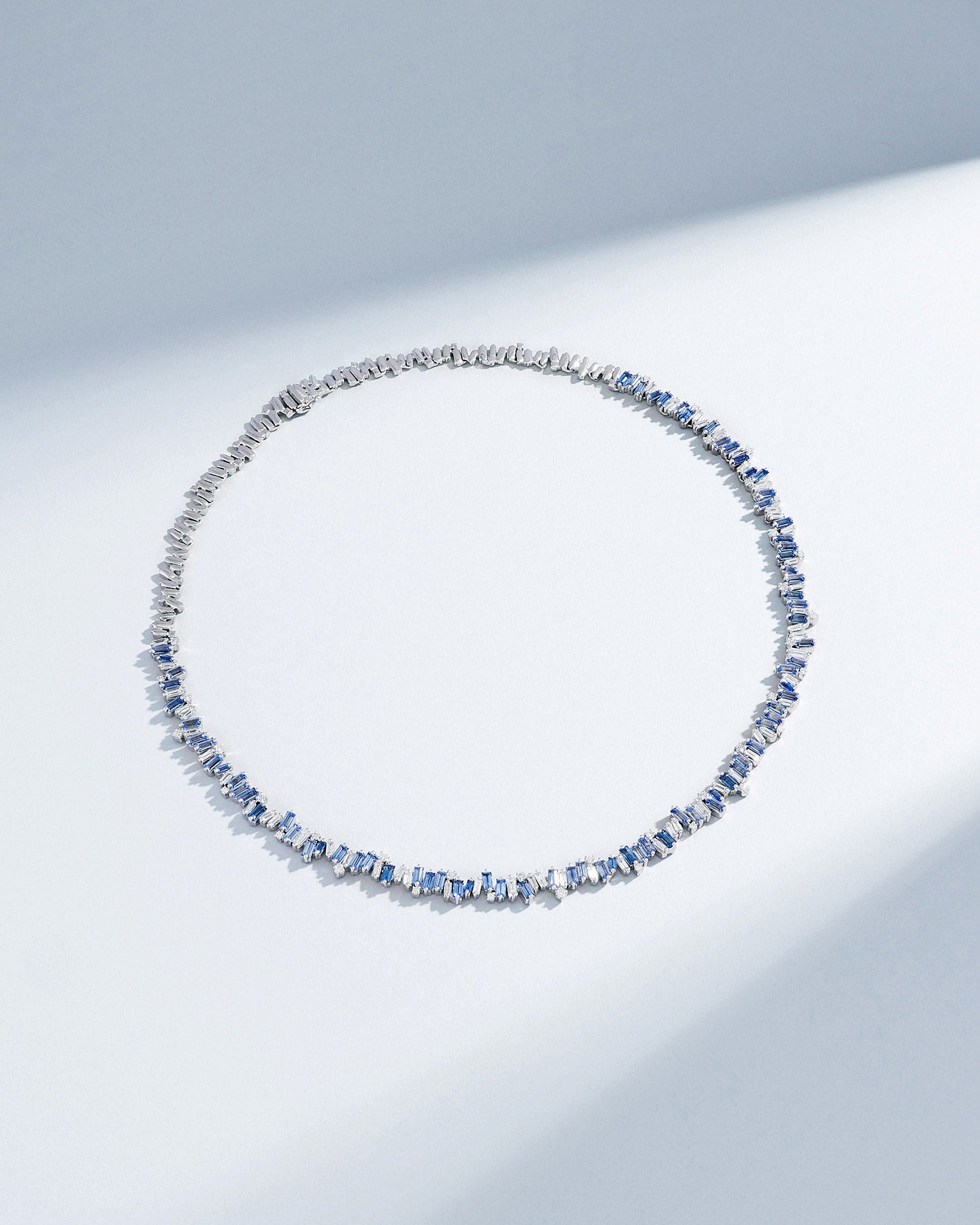 Suzanne Kalan Bold Burst Light Blue Sapphire Tennis Necklace in 18k white gold