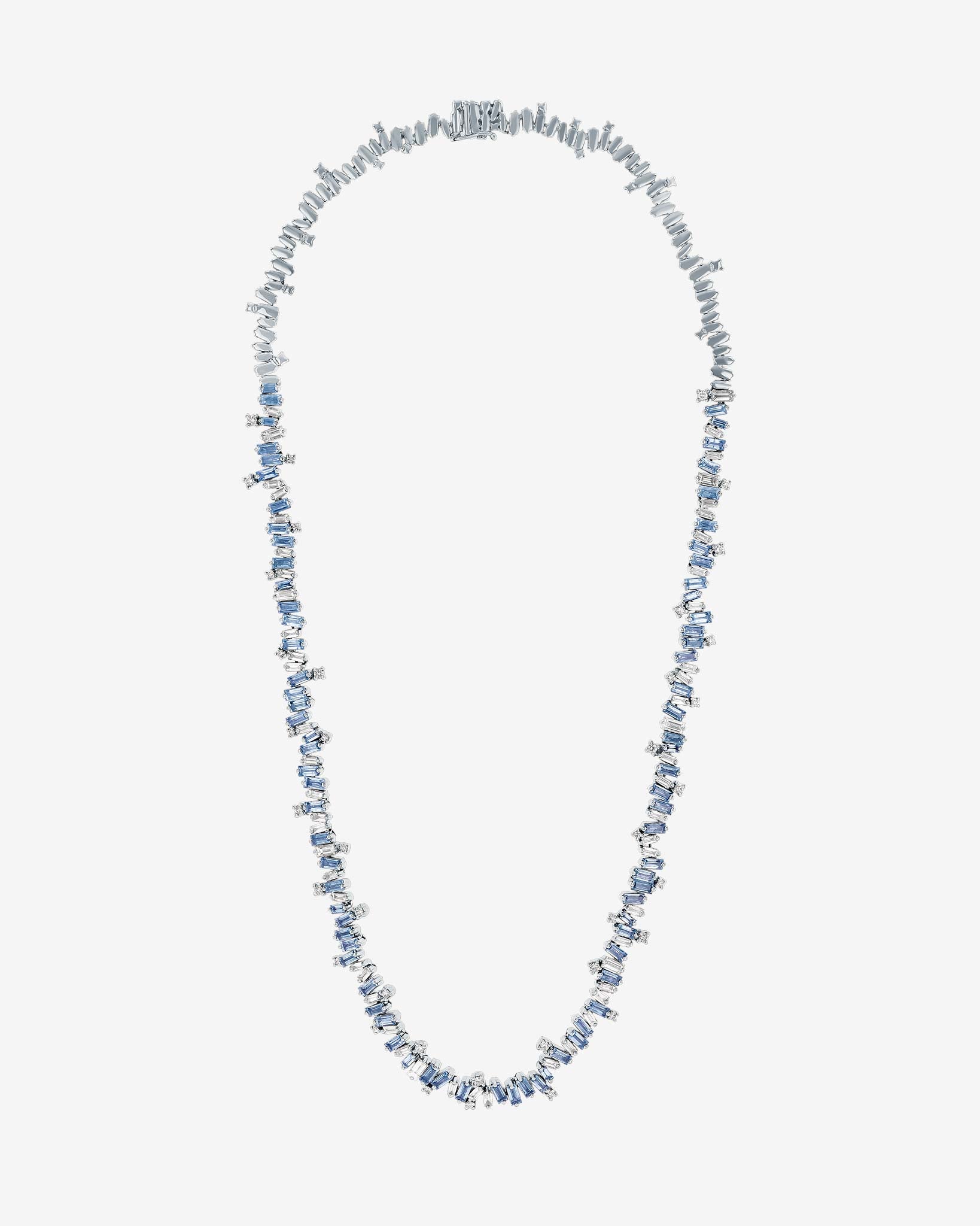 Suzanne Kalan Bold Burst Light Blue Sapphire Tennis Necklace in 18k white gold