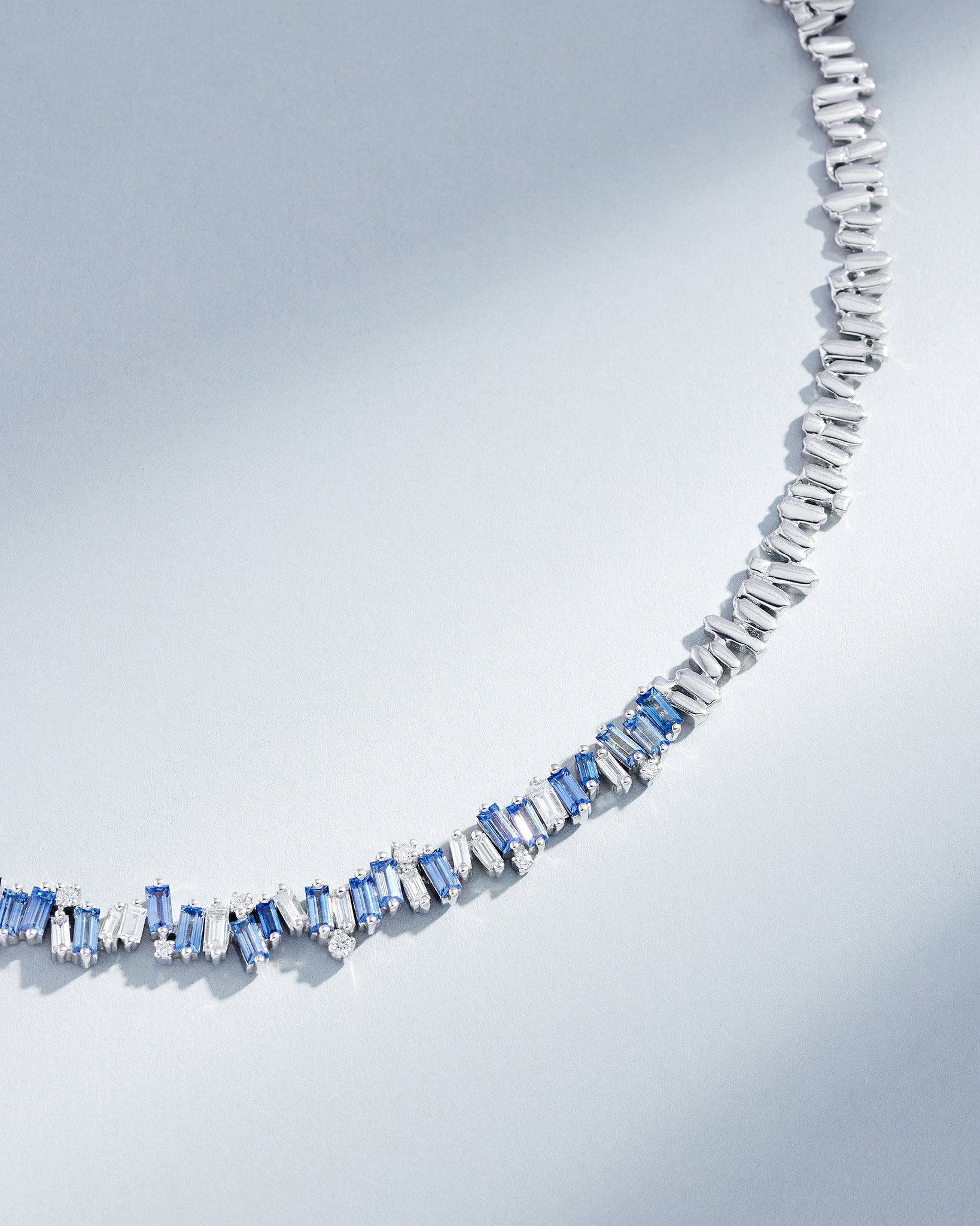 Suzanne Kalan Bold Burst Light Blue Sapphire Tennis Necklace in 18k white gold