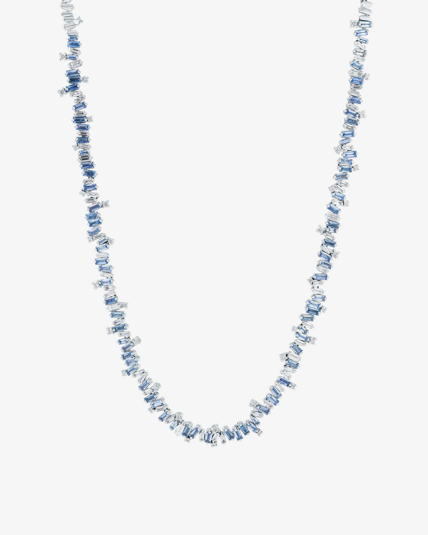 Suzanne Kalan Bold Burst Light Blue Sapphire Tennis Necklace in 18k white gold