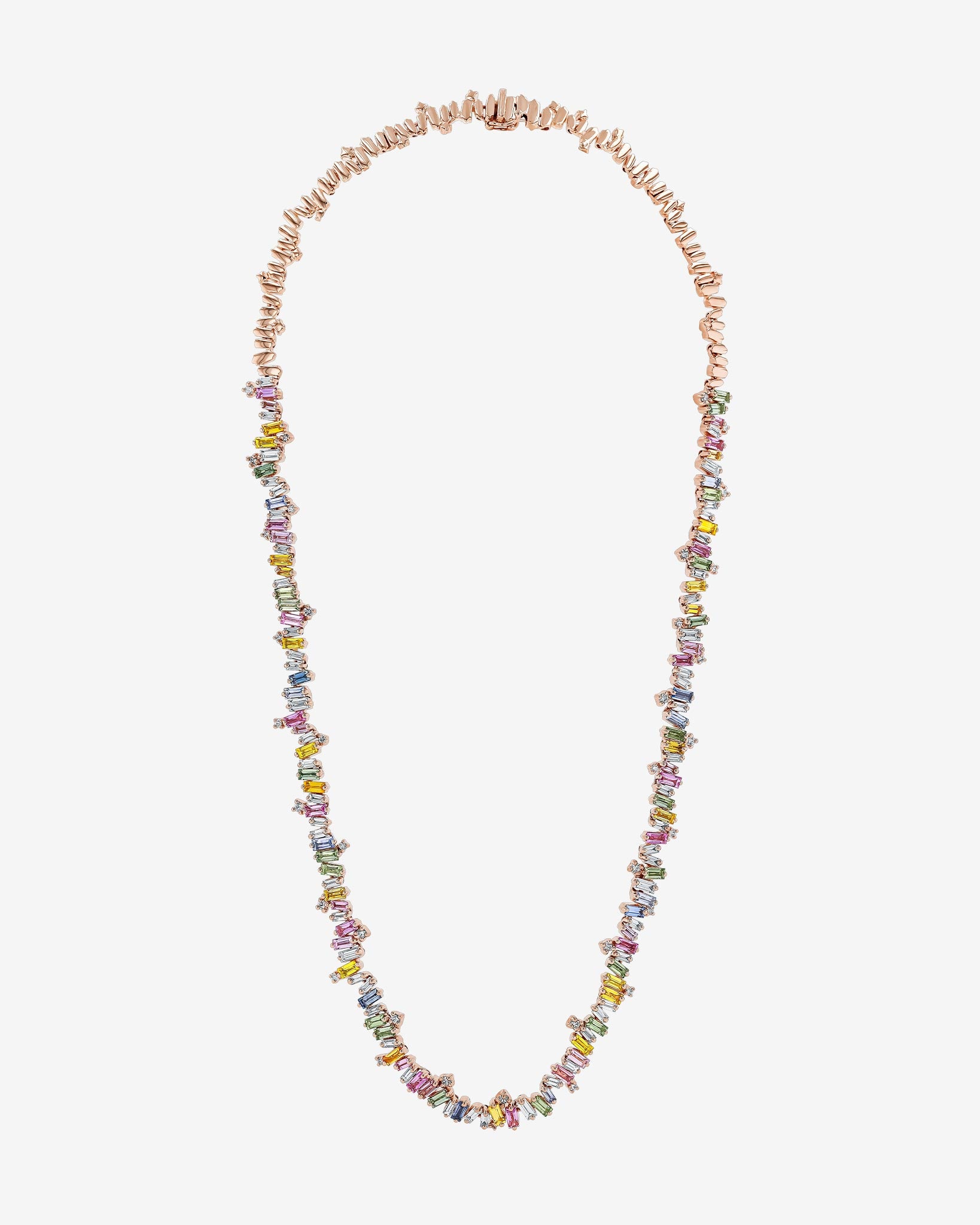 Suzanne Kalan Bold Burst Pastel Sapphire Tennis Necklace in 18k rose gold