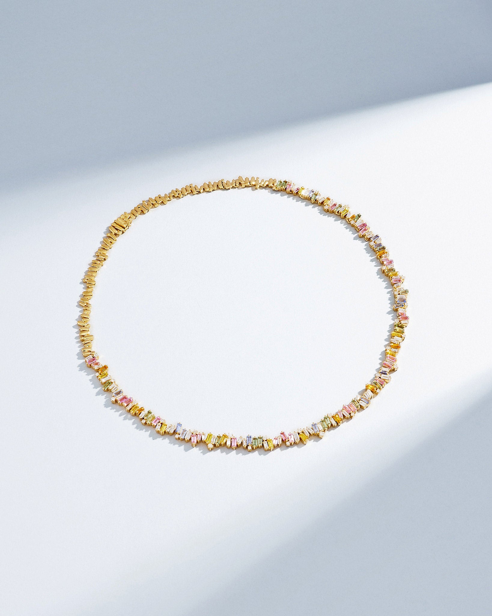 Suzanne Kalan Bold Burst Pastel Sapphire Tennis Necklace in 18k yellow gold