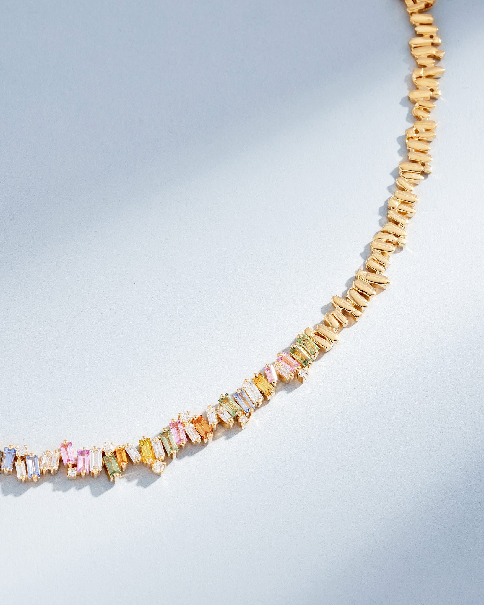 Suzanne Kalan Bold Burst Pastel Sapphire Tennis Necklace in 18k yellow gold