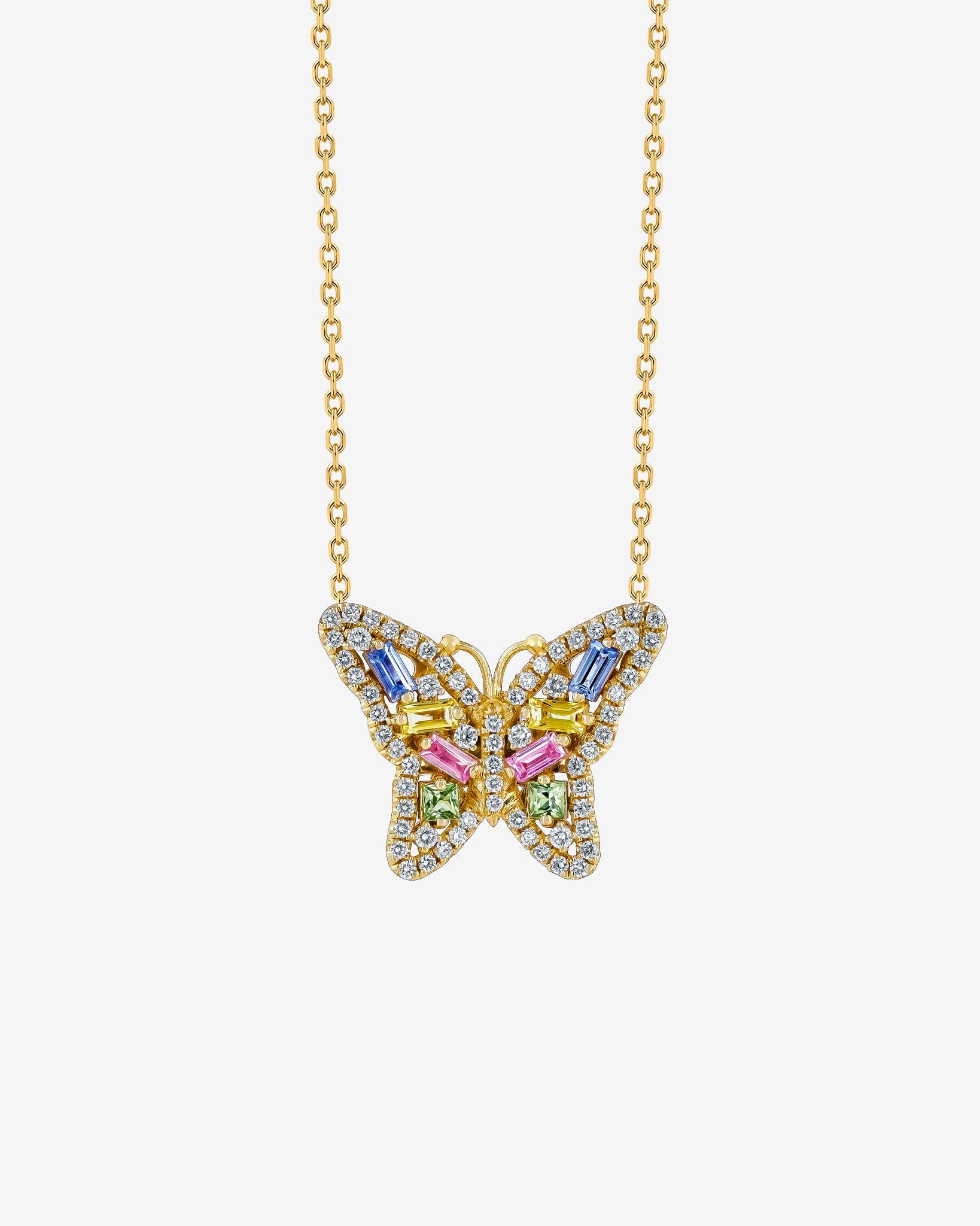 Suzanne Kalan Bold Pastel Sapphire Small Butterfly Pendant in 18k yellow gold