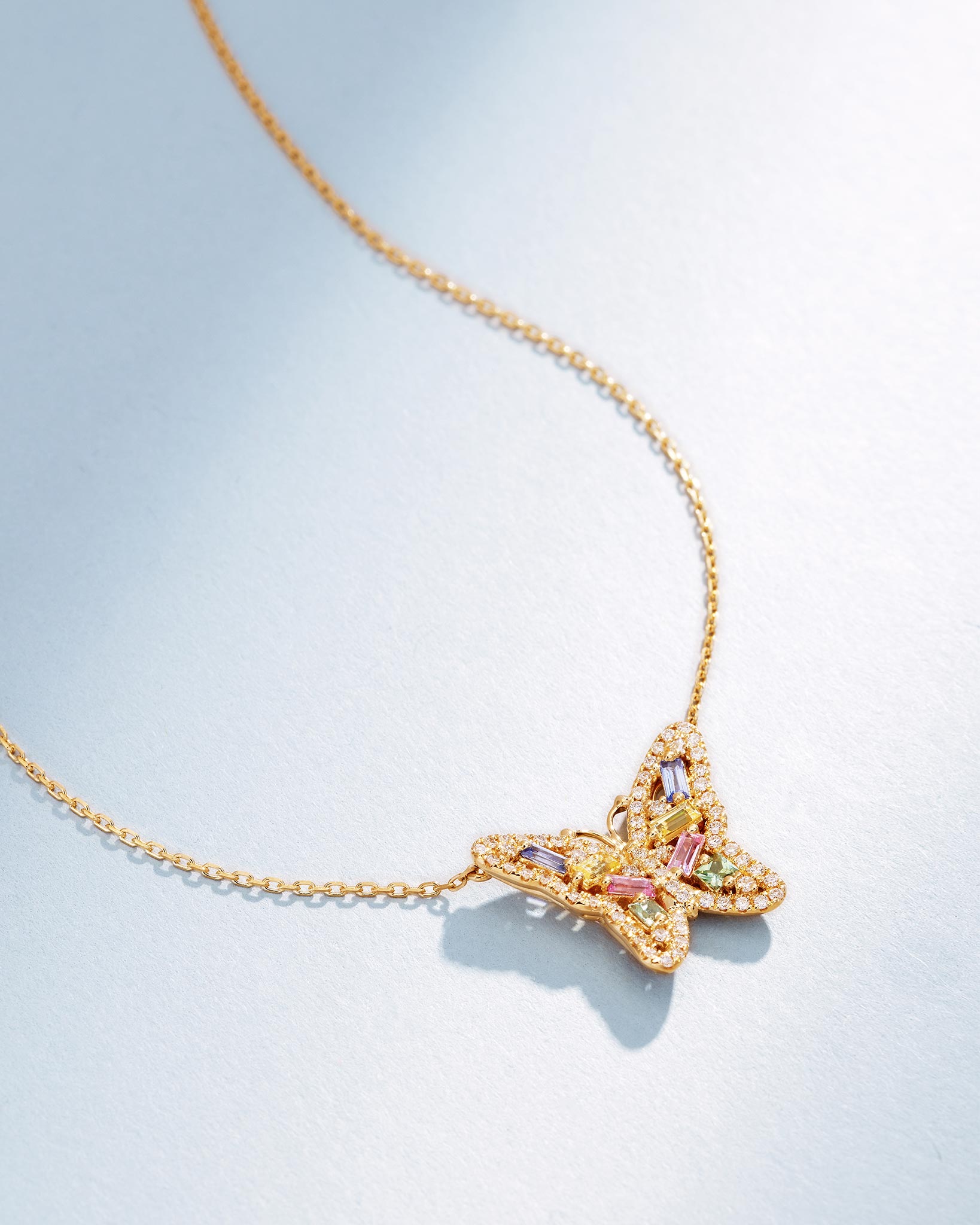 Suzanne Kalan Bold Pastel Sapphire Small Butterfly Pendant in 18k yellow gold
