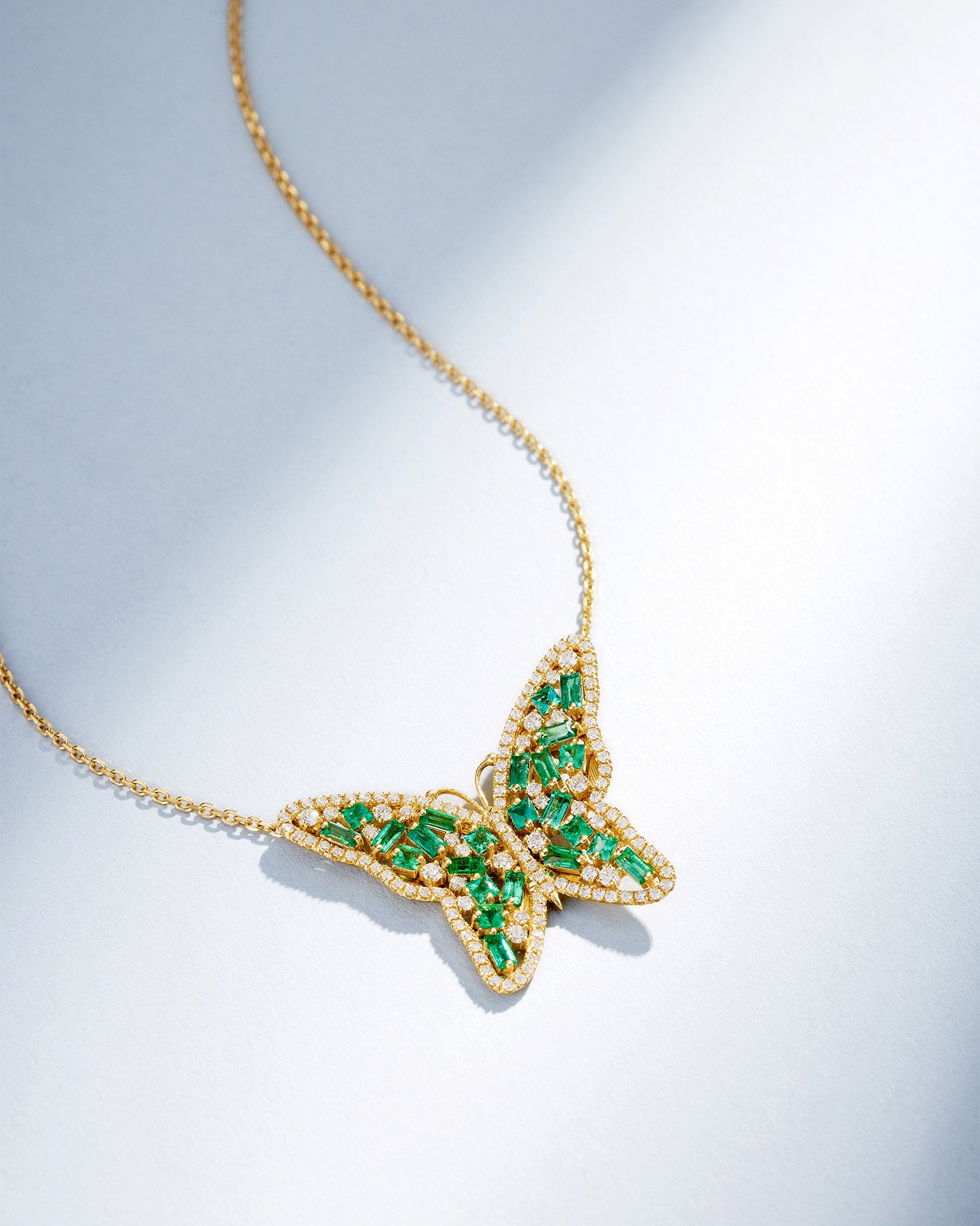 Suzanne Kalan Bold Emerald Medium Butterfly Pendant in 18k yellow gold