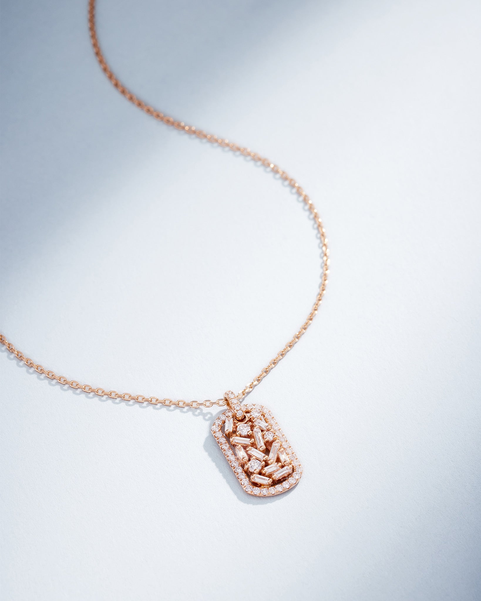 Suzanne Kalan Classic Diamond Small Dog Tag Necklace in 18k rose gold