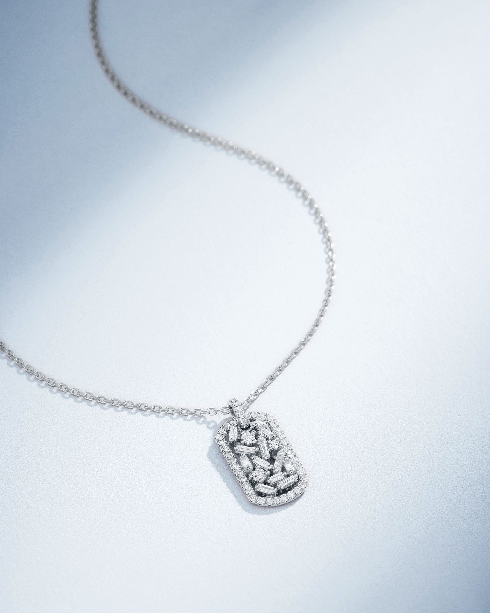 Suzanne Kalan Classic Diamond Small Dog Tag Necklace in 18k white gold