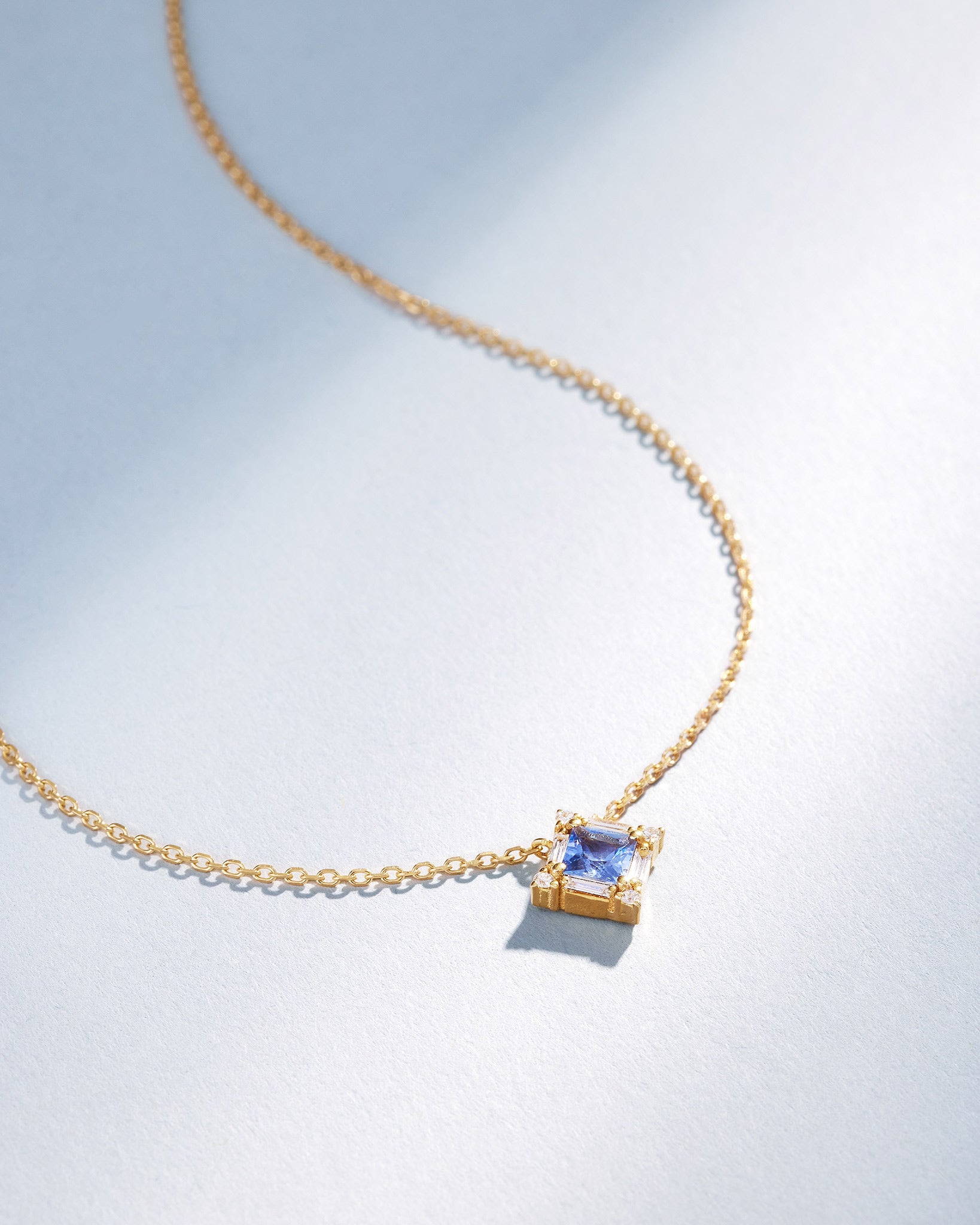 Suzanne Kalan Princess Midi Light Blue Sapphire Pendant in 18k yellow gold