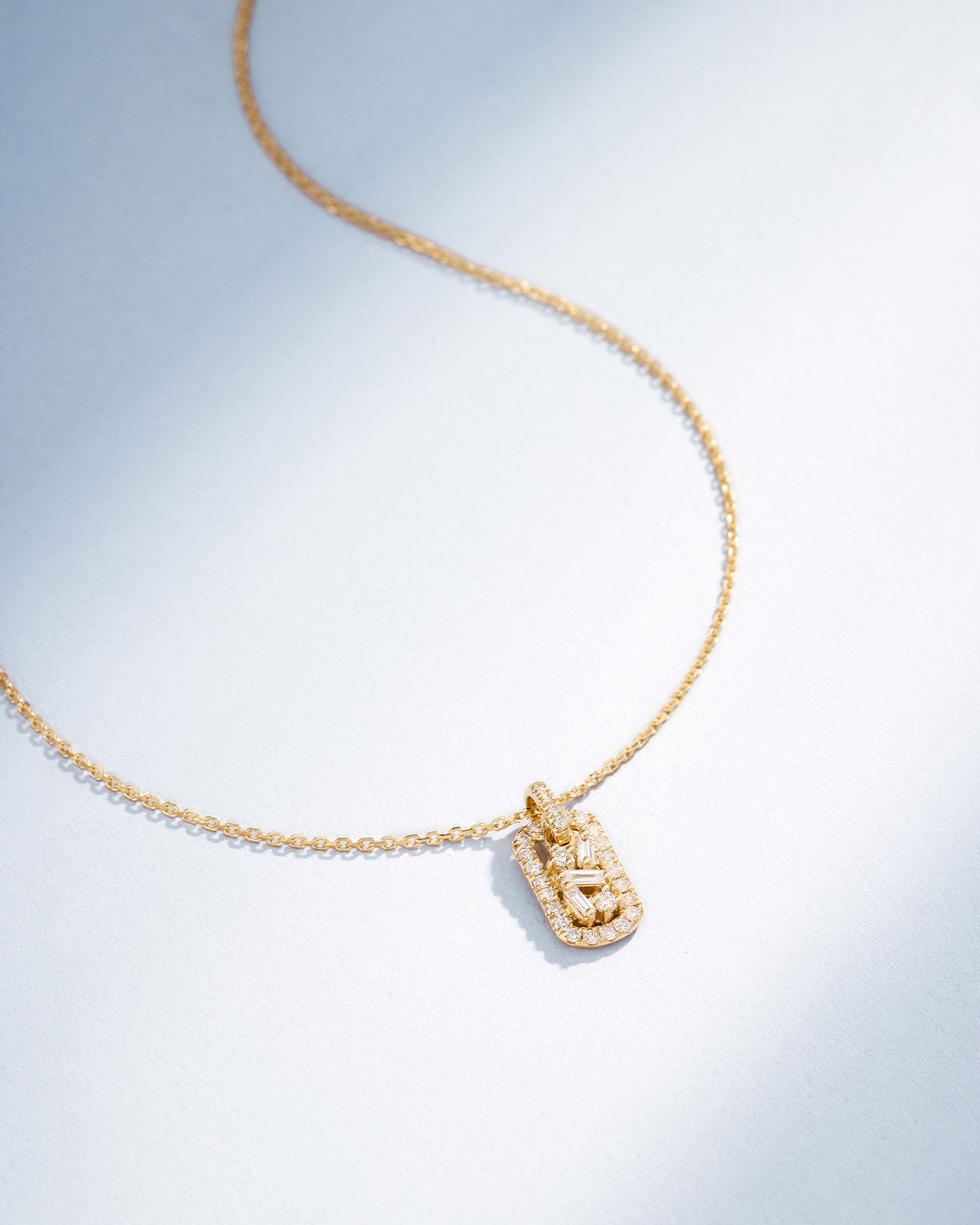 Suzanne Kalan Classic Diamond Mini Dog Tag Pendant in 18k yellow gold