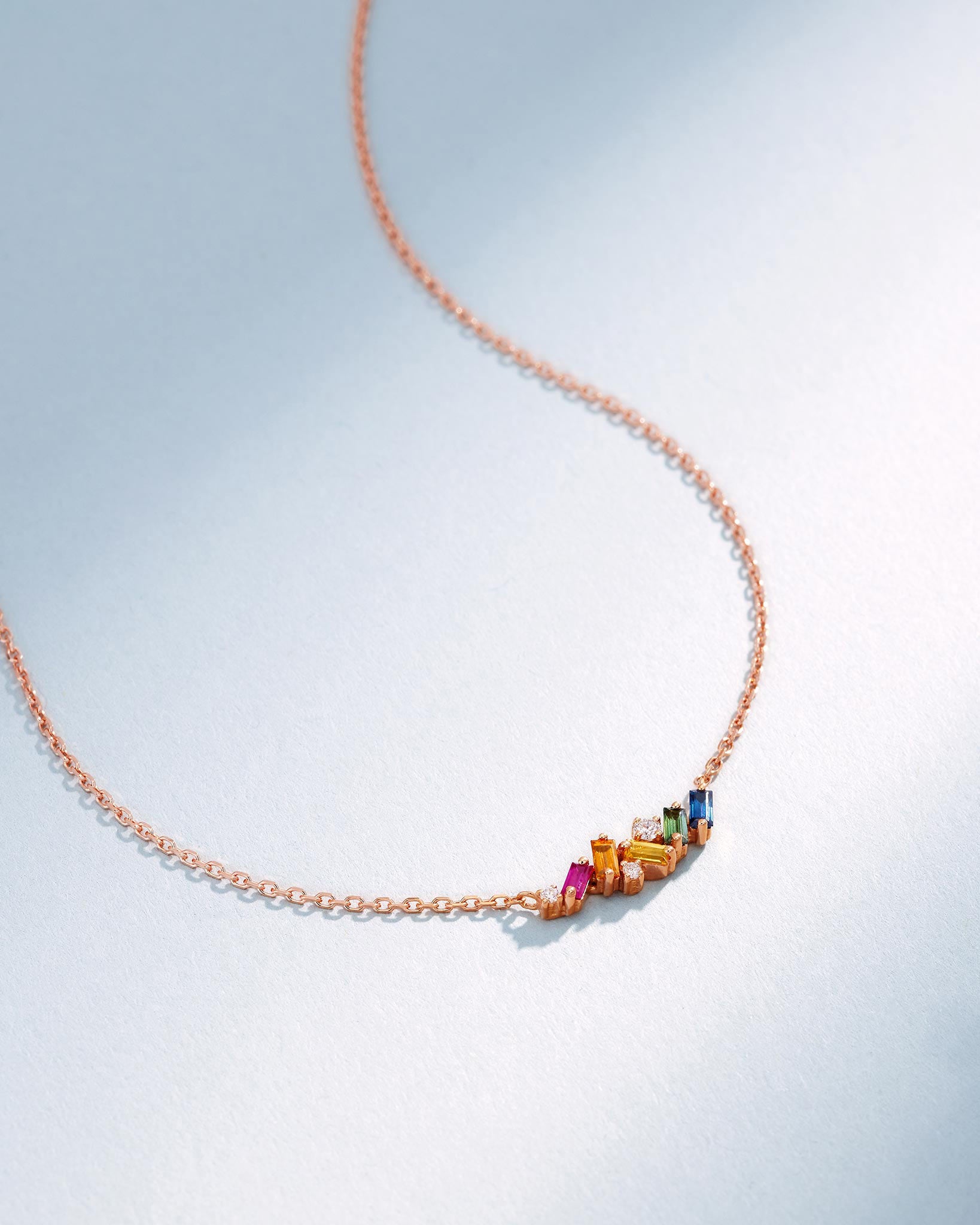 Suzanne Kalan Frenzy Rainbow Sapphire Mini Bar Pendant in 18k rose gold
