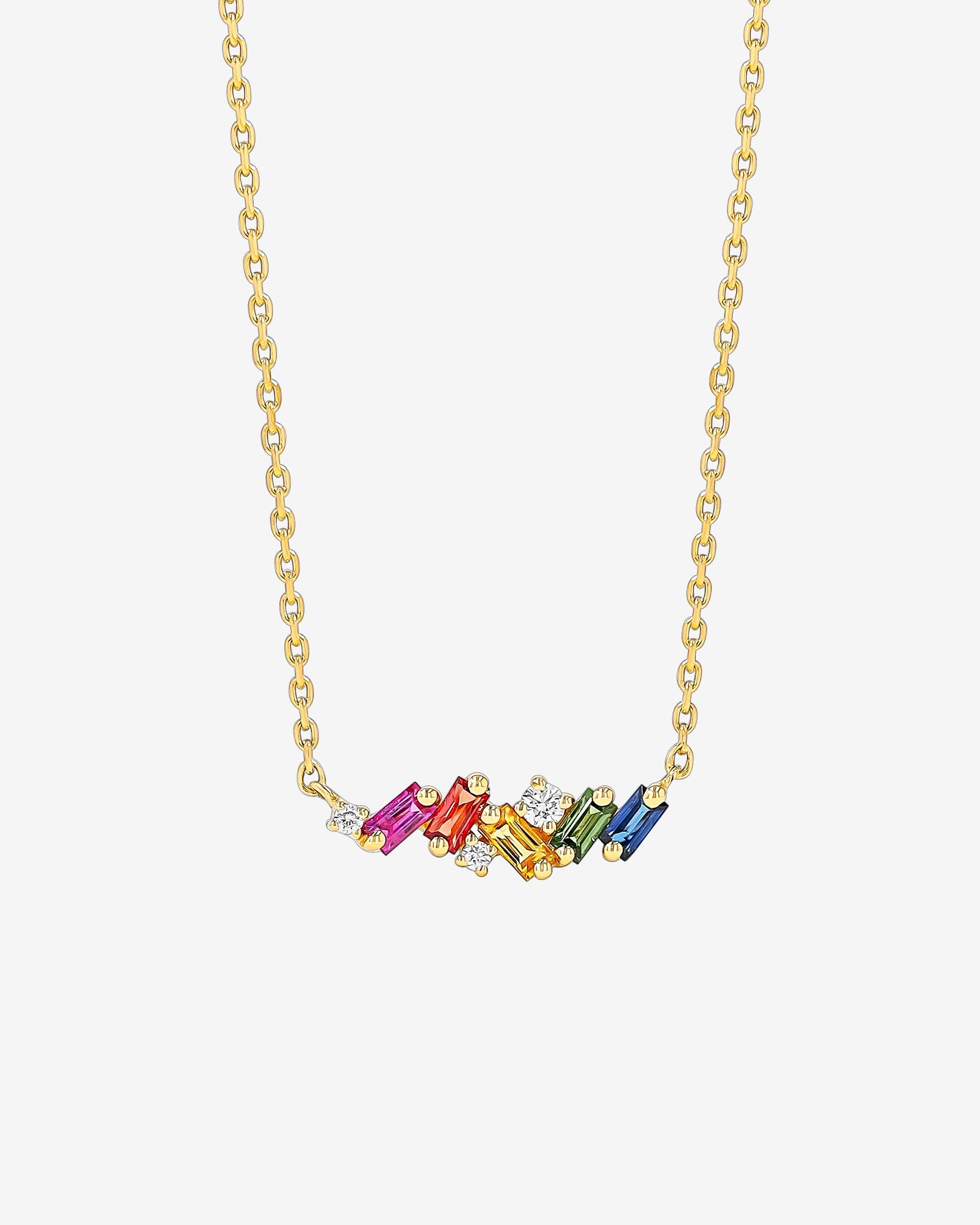 Suzanne Kalan Frenzy Rainbow Sapphire Mini Bar Pendant in 18k yellow gold