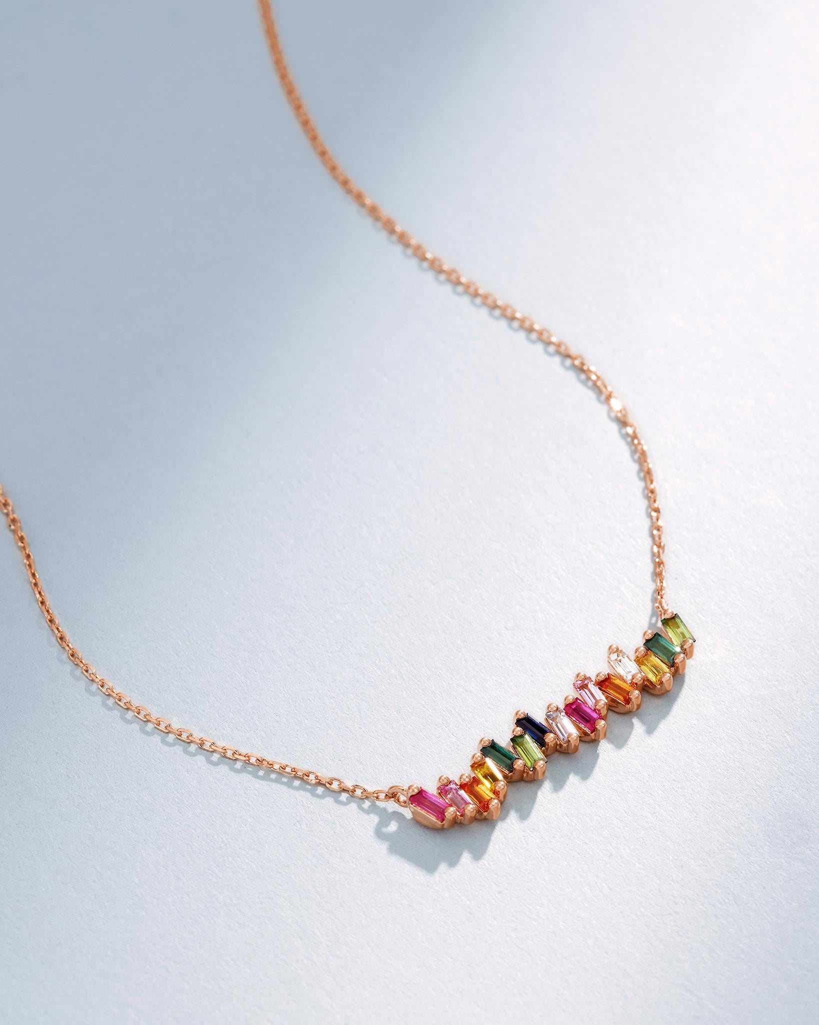 Suzanne Kalan Bold Rainbow Sapphire Bar Pendant in 18k rose gold