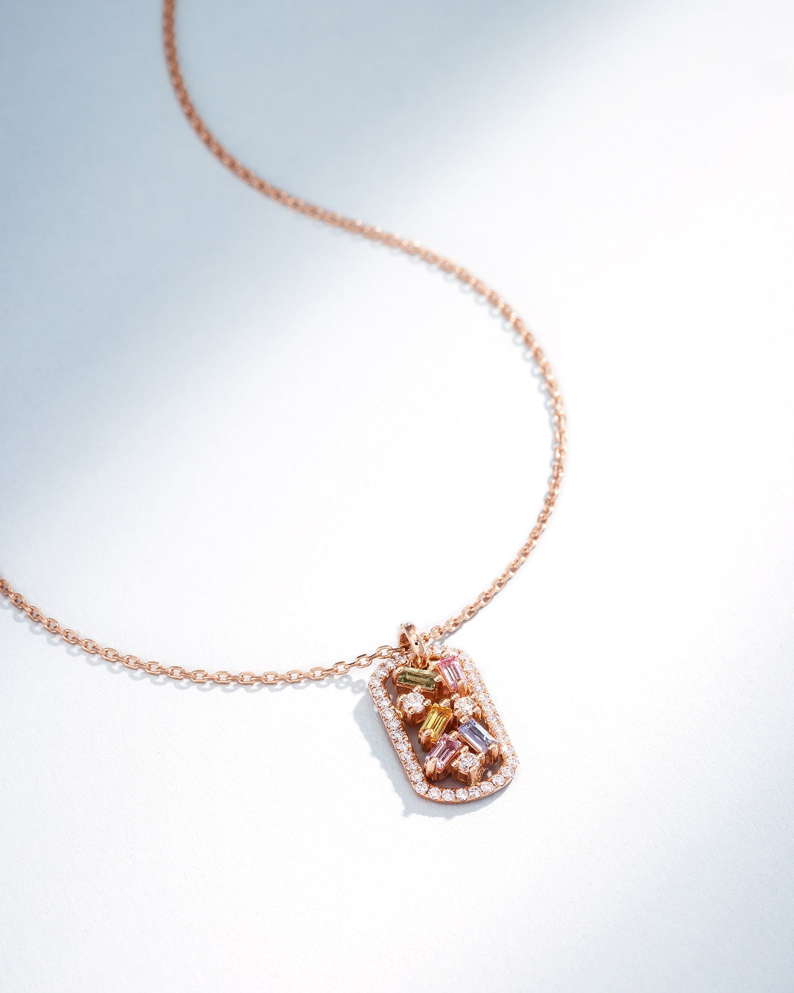 Suzanne Kalan Frenzy Pastel Sapphire Mini Dog Tag Pendant in 18k rose gold