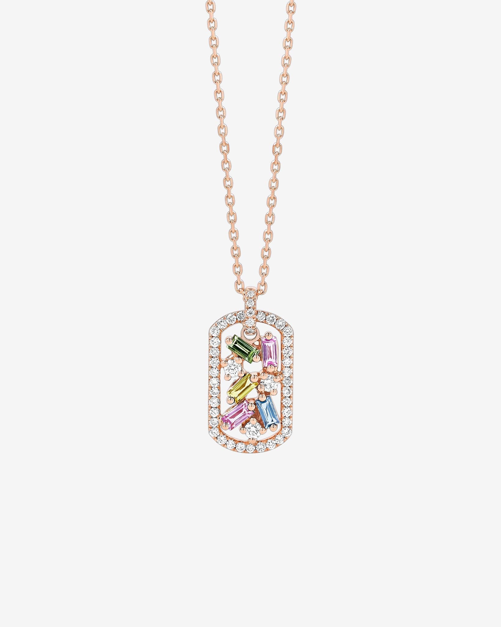 Suzanne Kalan Frenzy Pastel Sapphire Mini Dog Tag Pendant in 18k rose gold