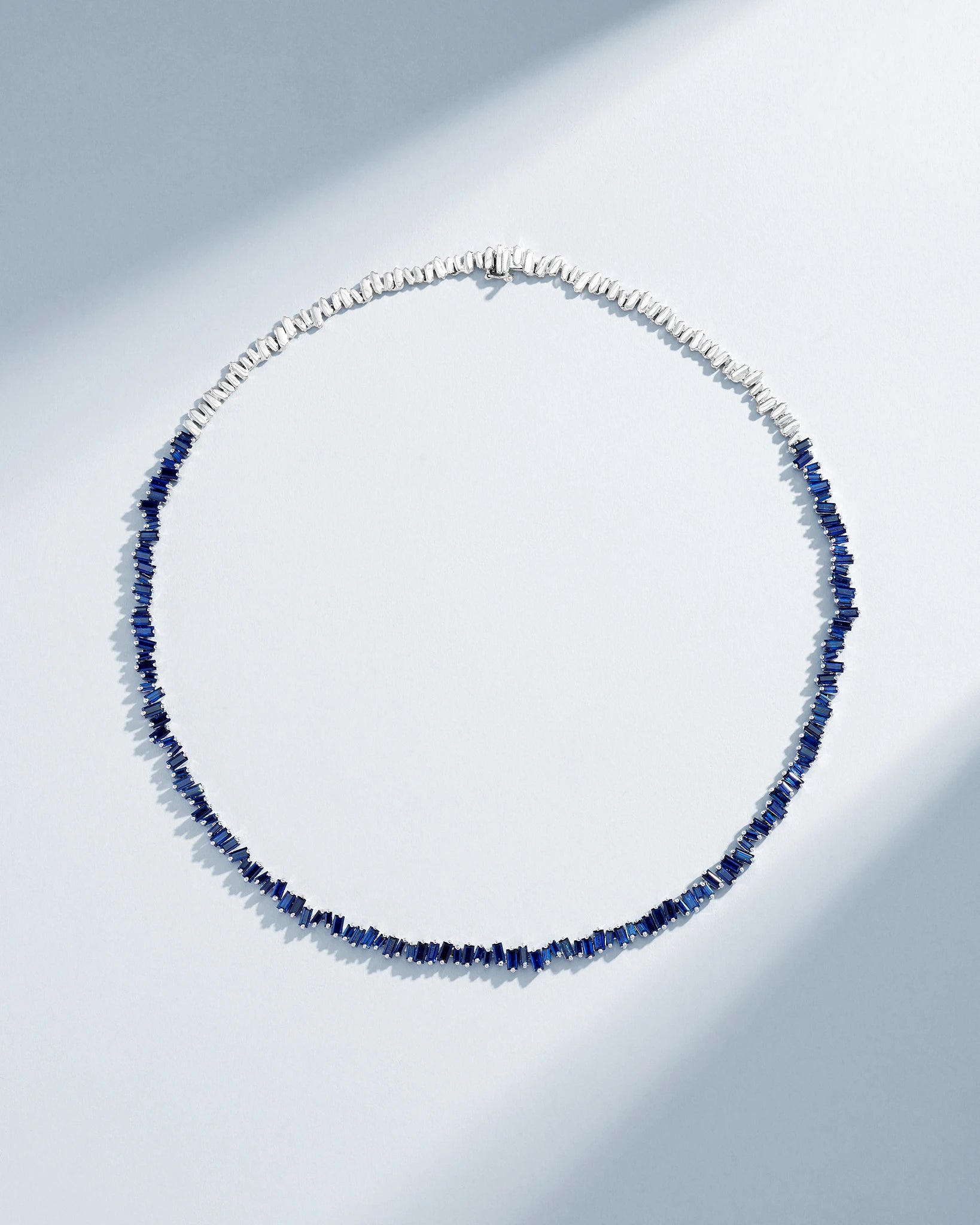 Suzanne Kalan Bold Dark Blue Sapphire Tennis Necklace in 18k white gold