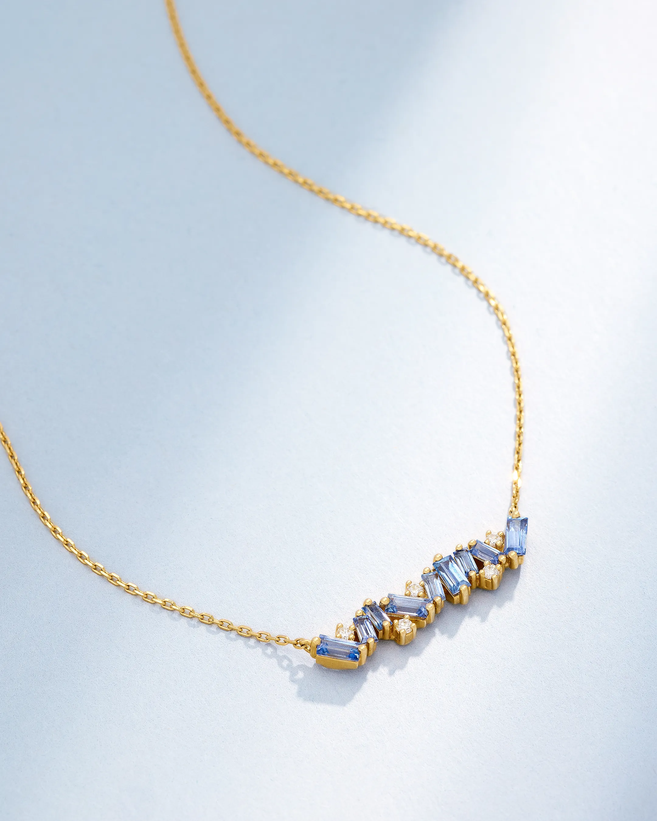 Suzanne Kalan Frenzy Light Blue Sapphire Bar Pendant in 18k yellow gold