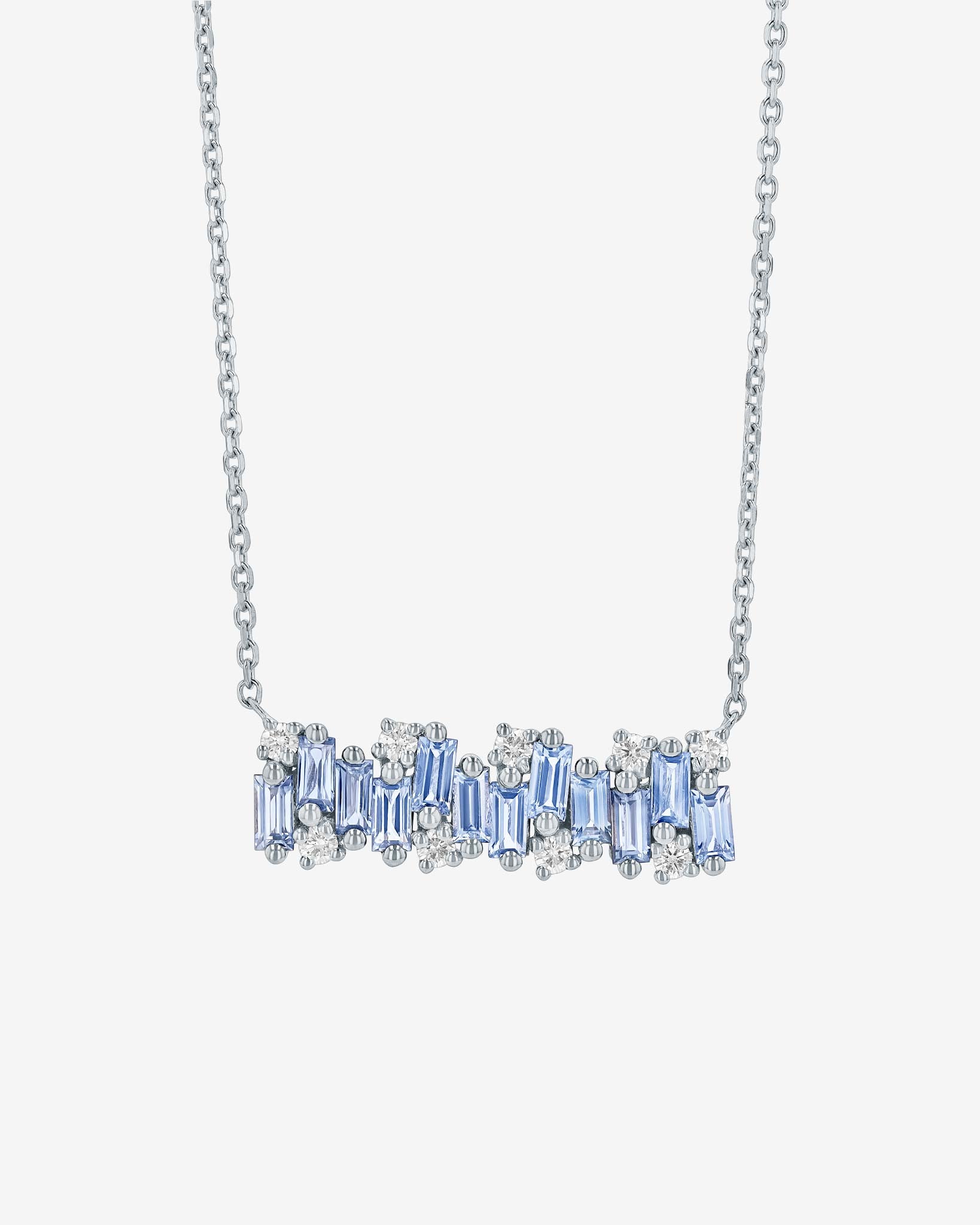 Suzanne Kalan Shimmer Light Blue Sapphire Bar Pendant in 18k white gold
