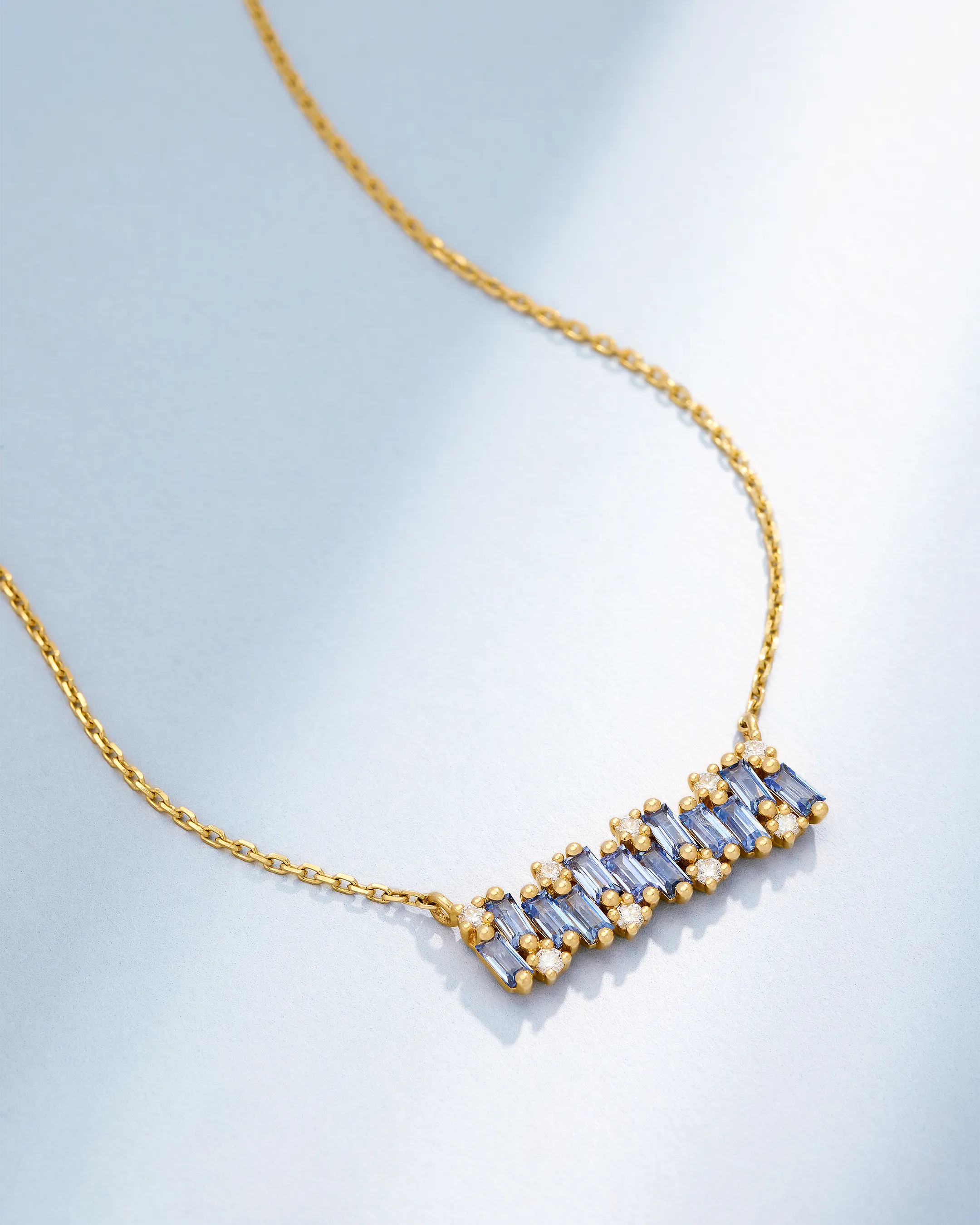 Suzanne Kalan Shimmer Light Blue Sapphire Bar Pendant in 18k yellow gold
