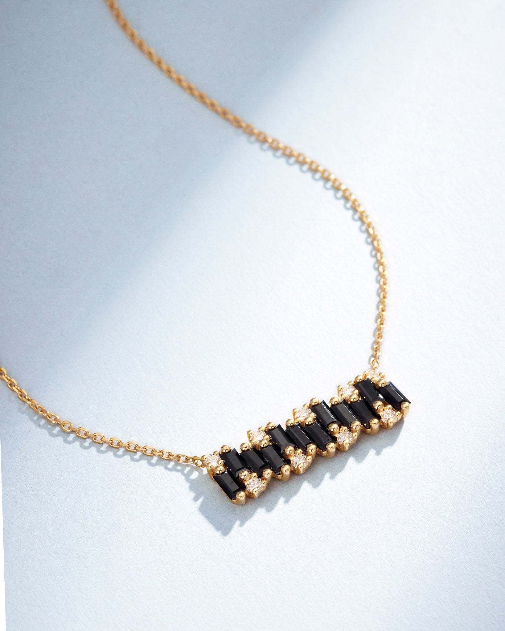 Suzanne Kalan Shimmer Black Sapphire Bar Pendant in 18k yellow gold