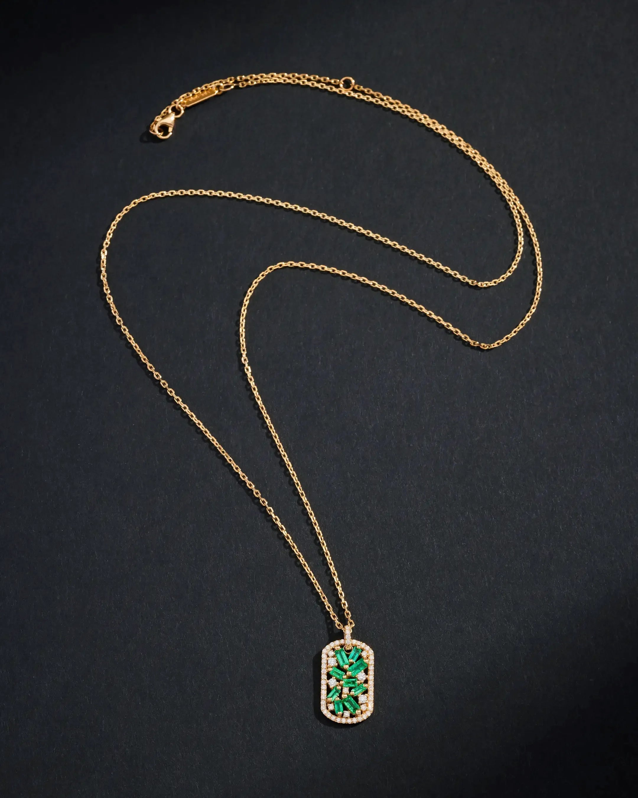 Suzanne Kalan Frenzy Emerald Medium Dog Tag Necklace in 18k yellow gold