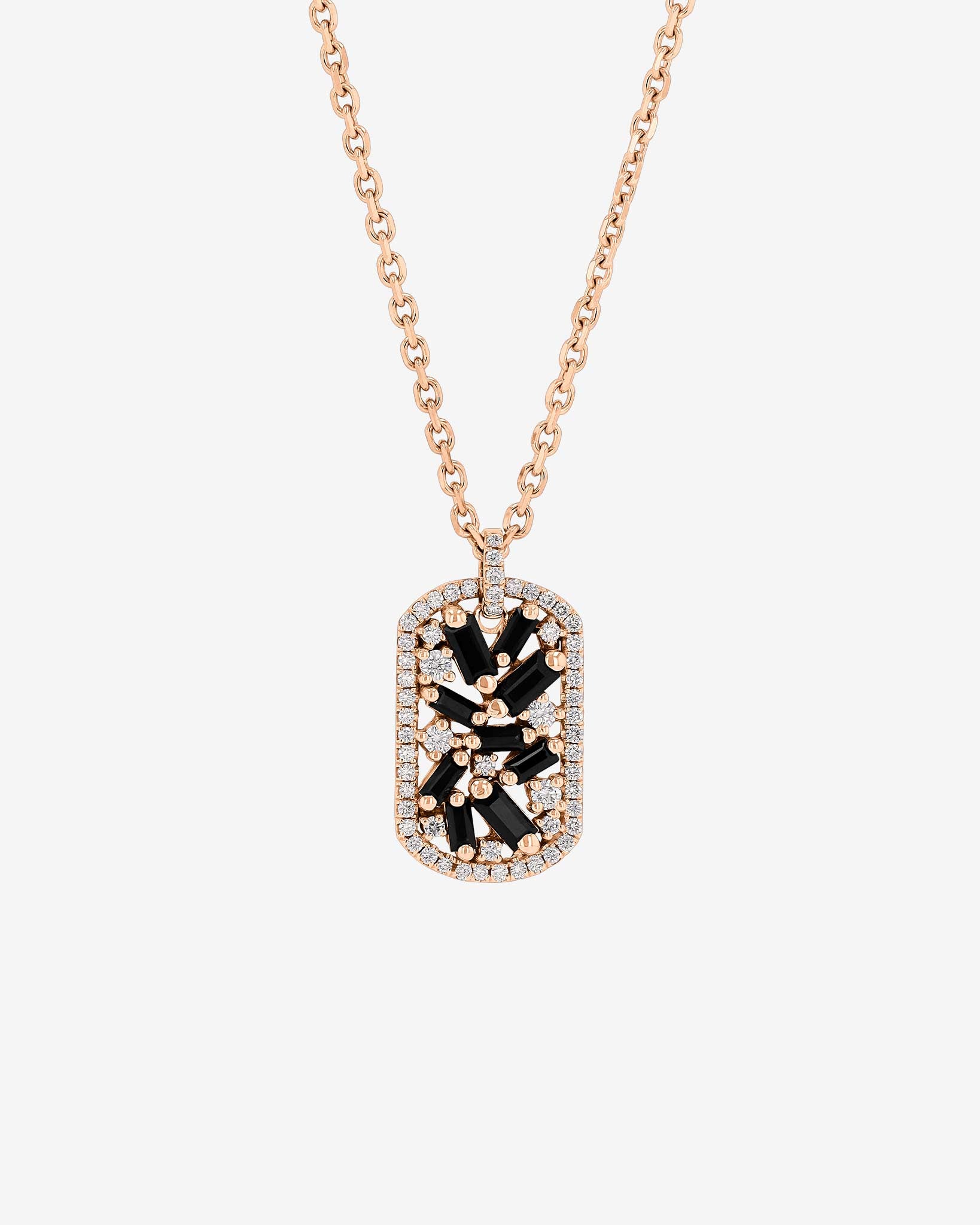 Suzanne Kalan Frenzy Black Sapphire Medium Dog Tag Pendant in 18k rose gold