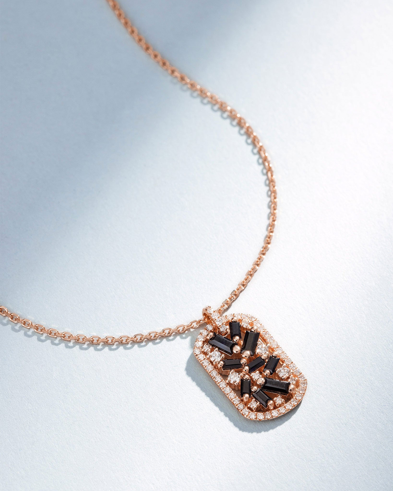 Suzanne Kalan Frenzy Black Sapphire Medium Dog Tag Pendant in 18k rose gold