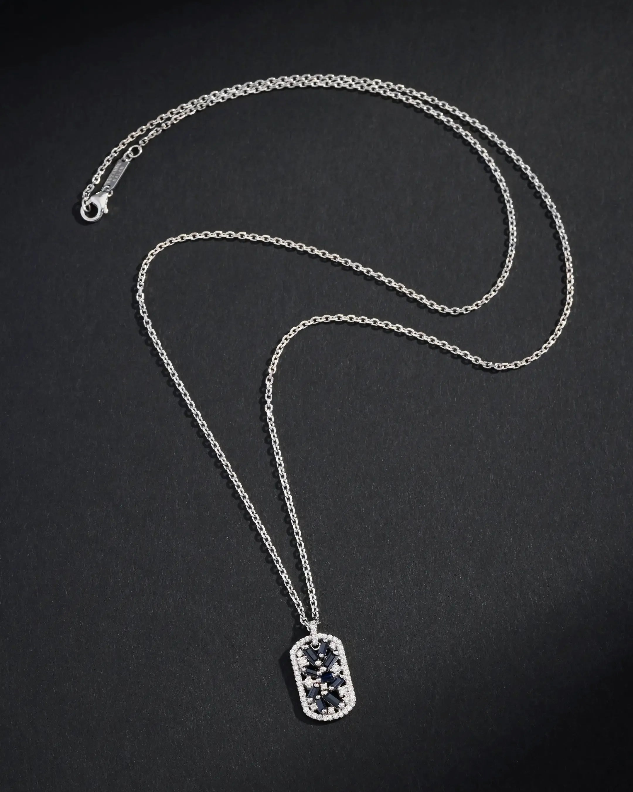 Suzanne Kalan Frenzy Black Sapphire Medium Dog Tag Pendant in 18k white gold