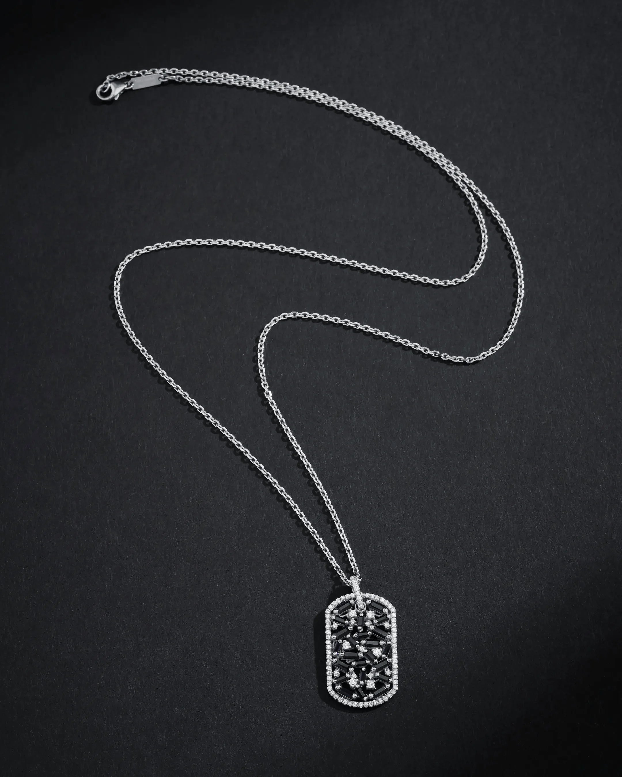 Suzanne Kalan Frenzy Black Sapphire Large Dog Tag Pendant in 18k white gold