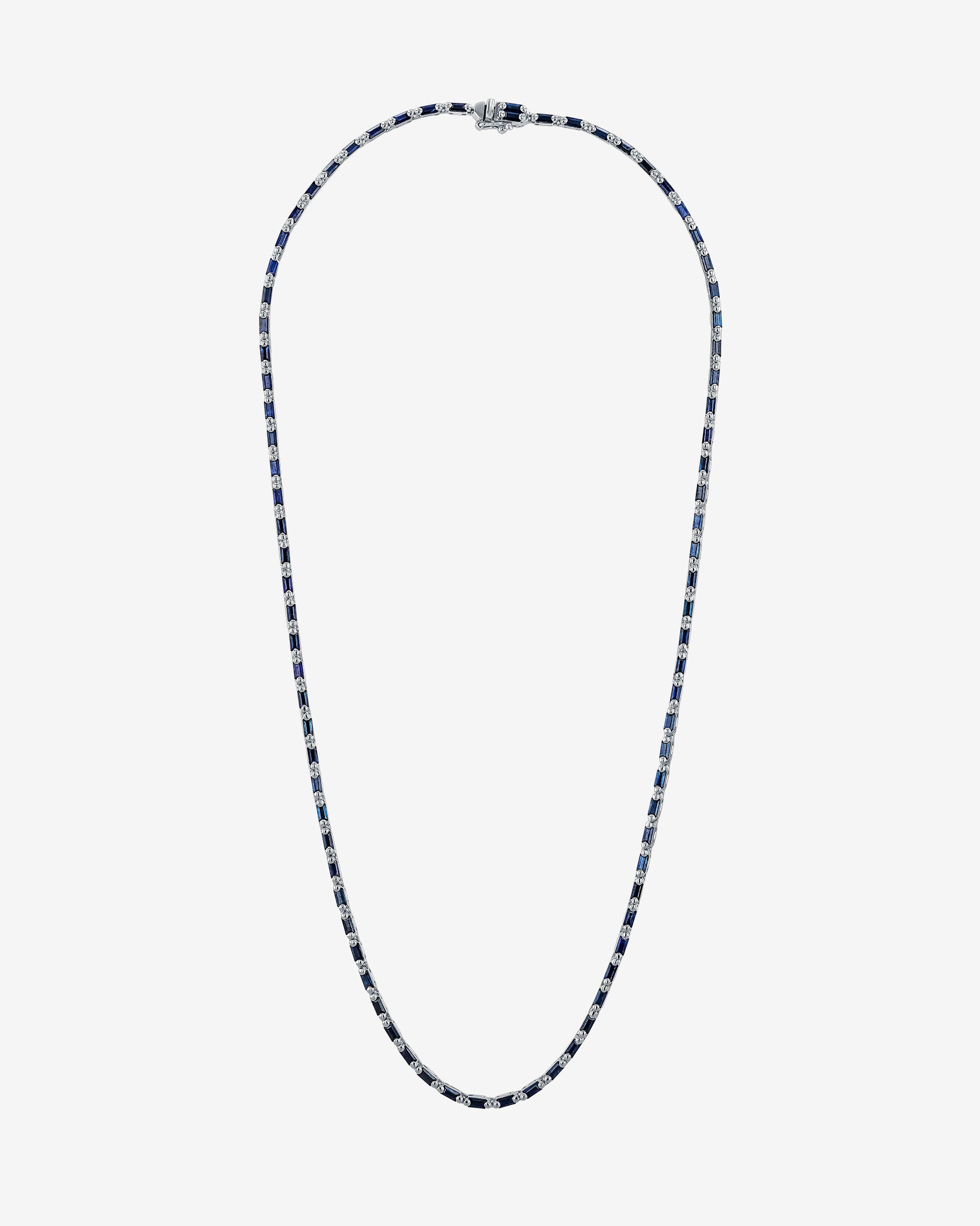 Suzanne Kalan Linear Full Dark Blue Sapphire Tennis Necklace in 18k white gold