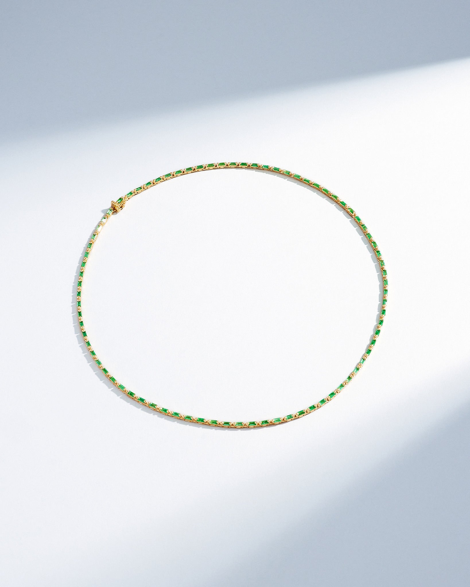 Suzanne Kalan Linear Full Emerald Tennis Necklace in 18k yellow gold