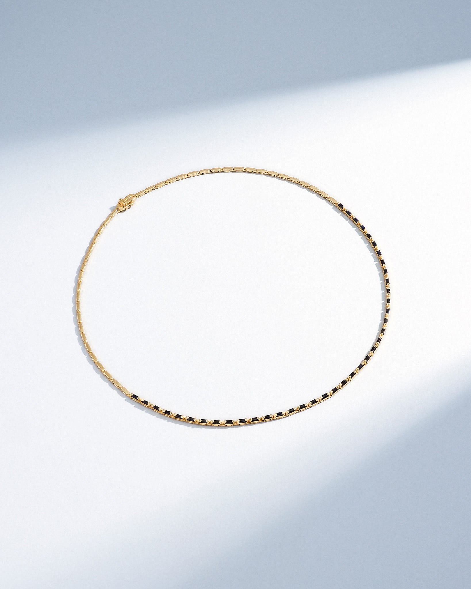 Suzanne Kalan Linear Half Black Sapphire Tennis Necklace in 18k yellow gold
