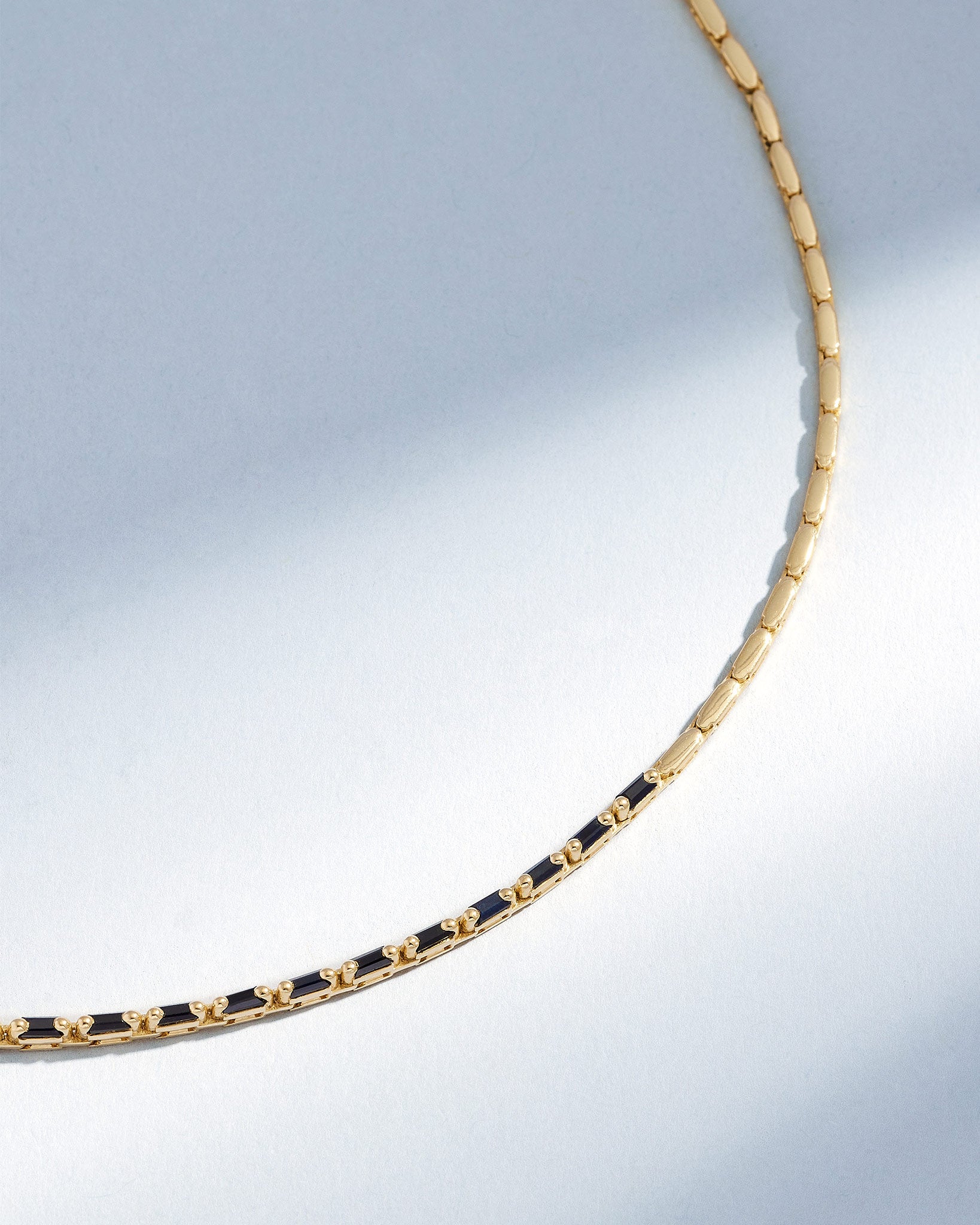 Suzanne Kalan Linear Half Black Sapphire Tennis Necklace in 18k yellow gold