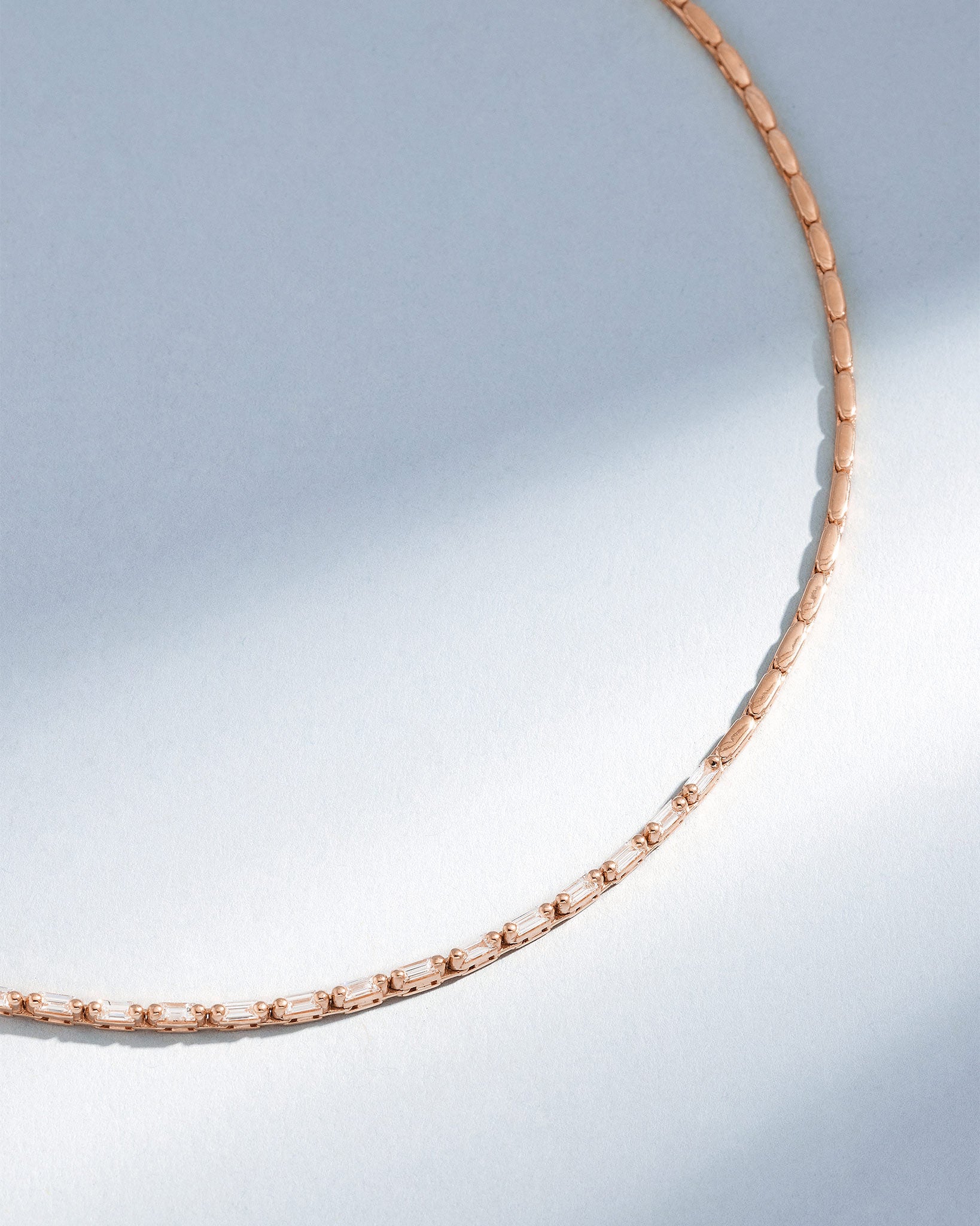 Suzanne Kalan Linear Half Diamond Tennis Necklace in 18k rose gold