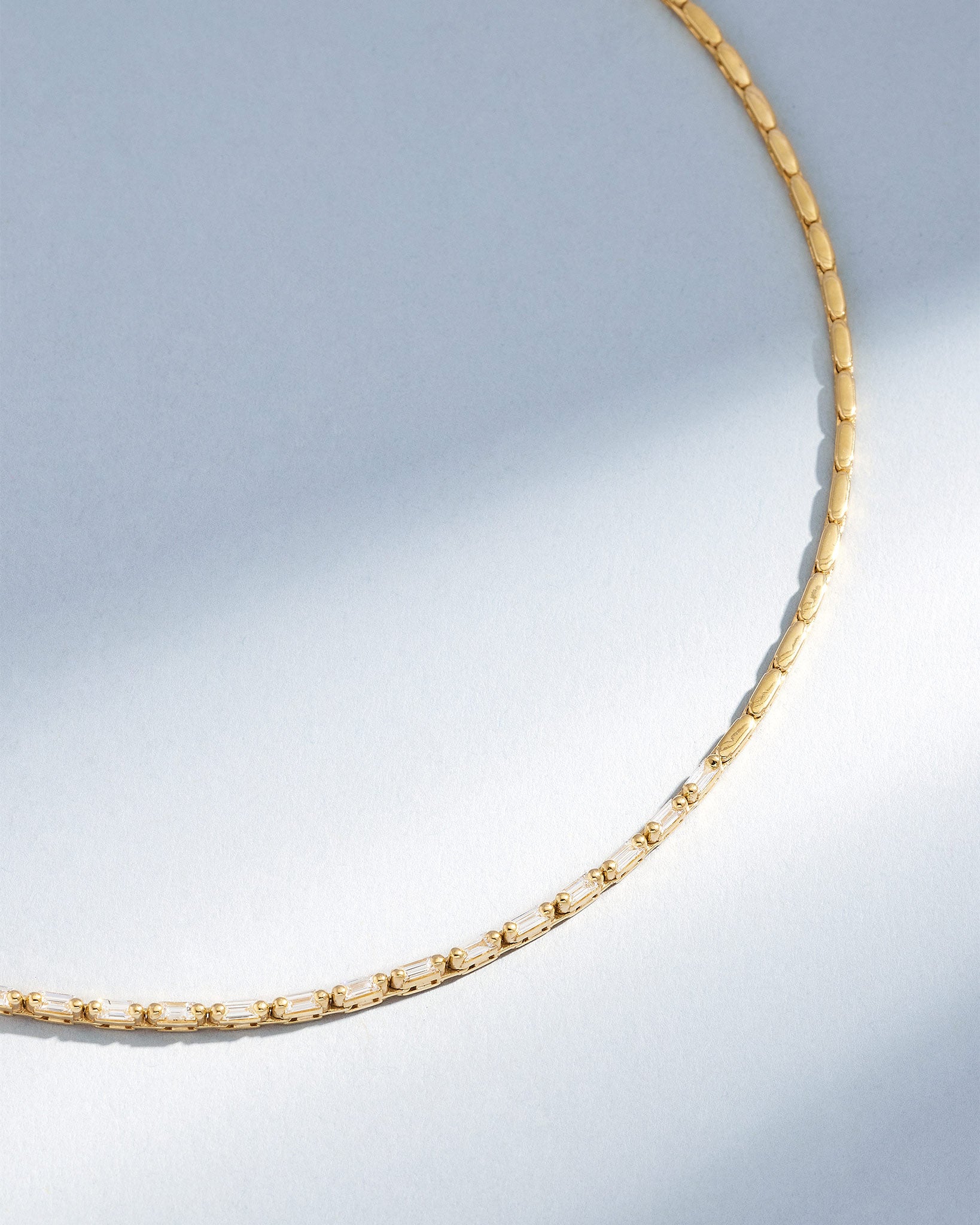 Suzanne Kalan Linear Half Diamond Tennis Necklace in 18k yellow gold