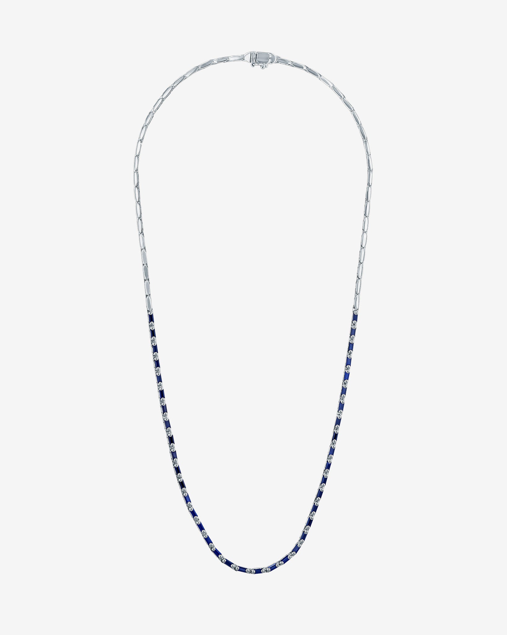 Suzanne Kalan Linear Half Dark Blue Sapphire Tennis Necklace in 18k white gold