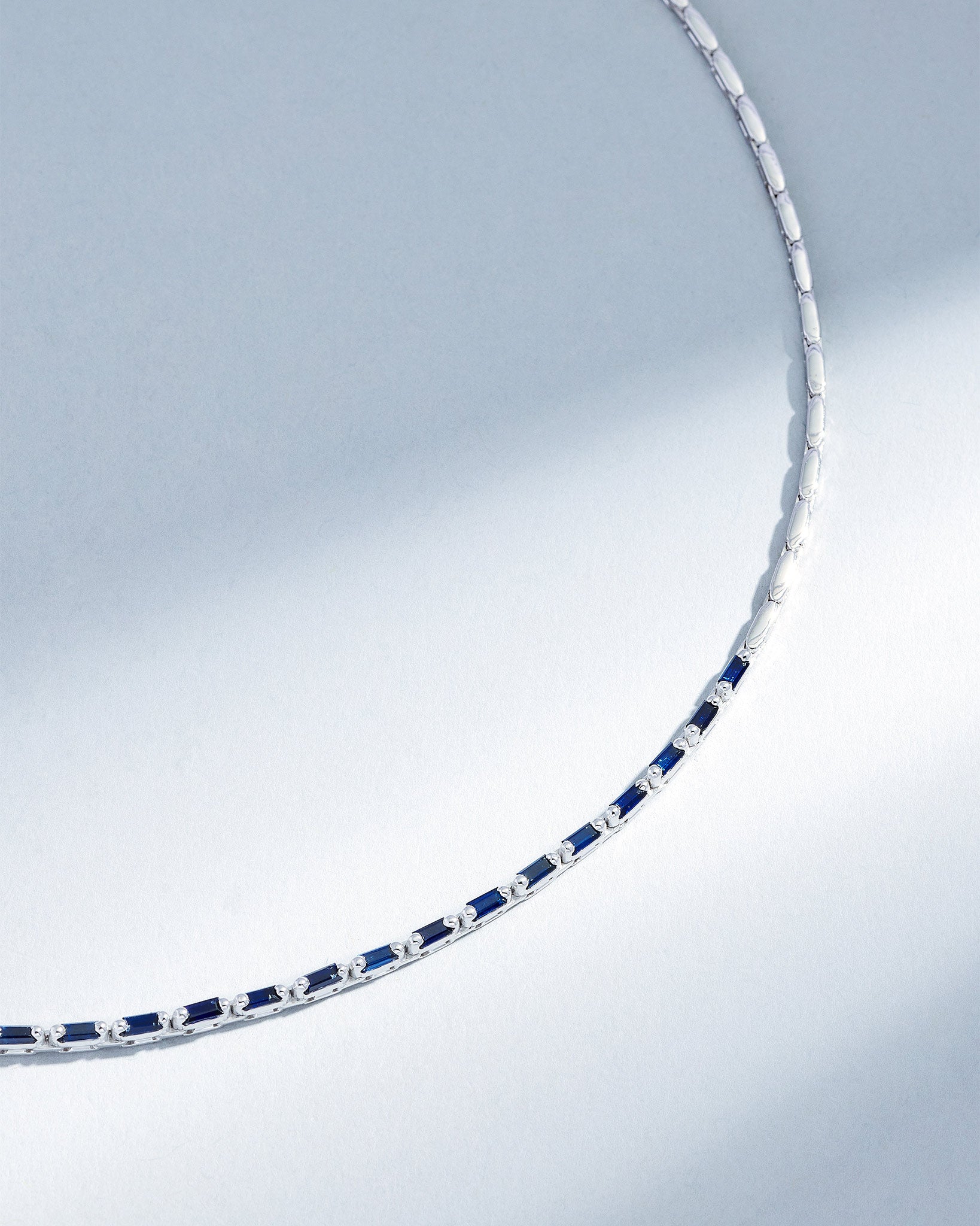 Suzanne Kalan Linear Half Dark Blue Sapphire Tennis Necklace in 18k white gold