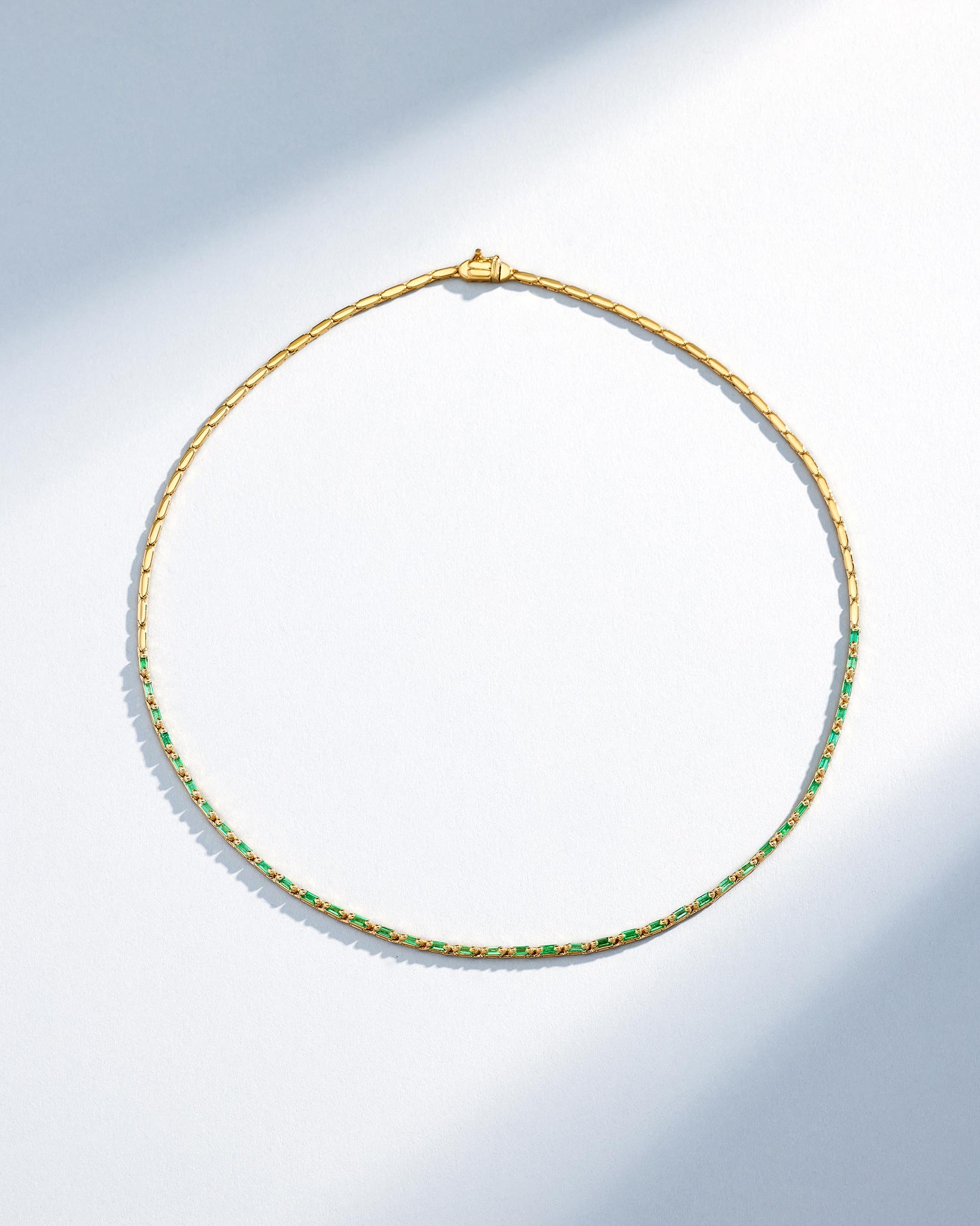 Suzanne Kalan Linear Half Emerald Tennis Necklace in 18k yellow gold