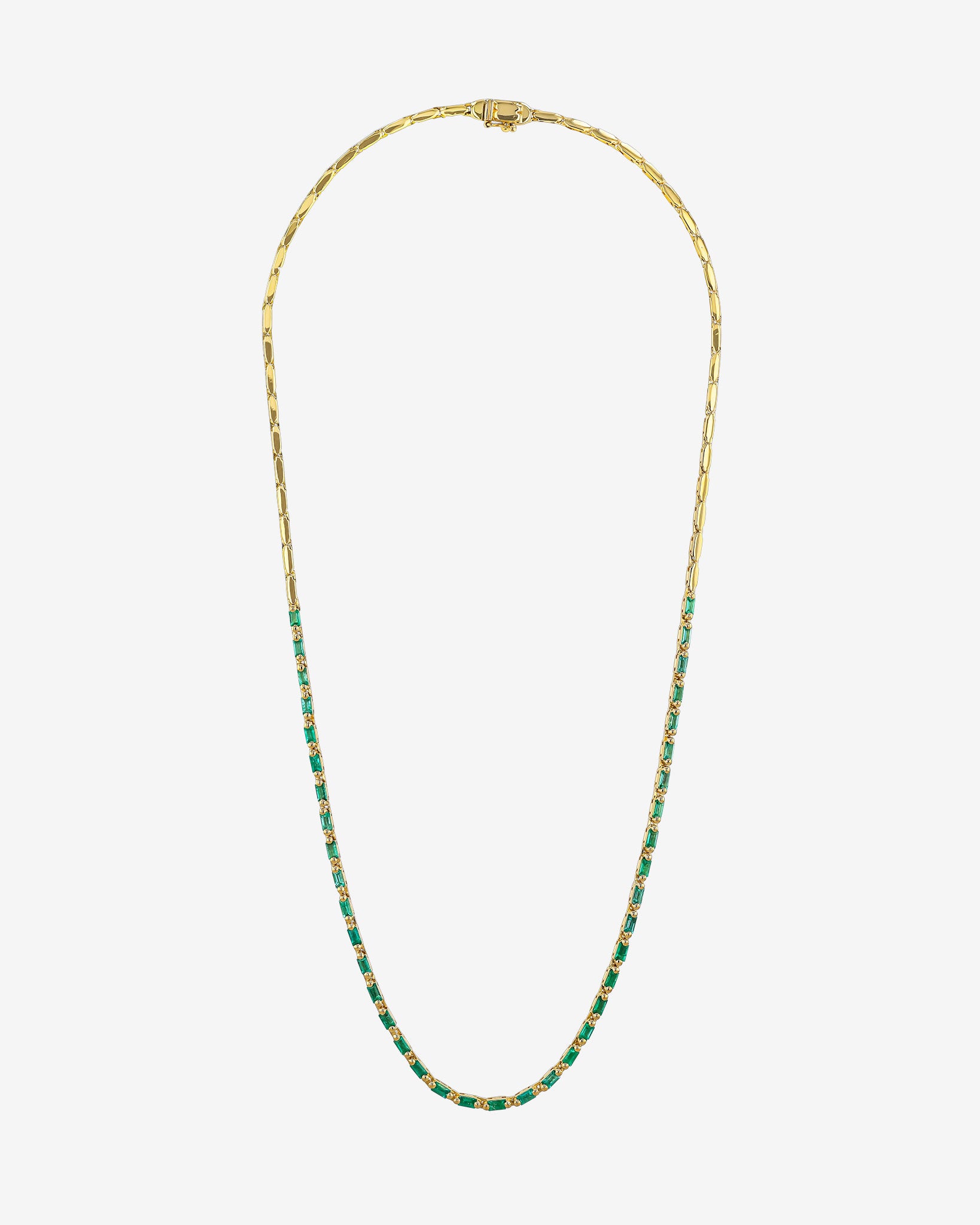 Suzanne Kalan Linear Half Emerald Tennis Necklace in 18k yellow gold