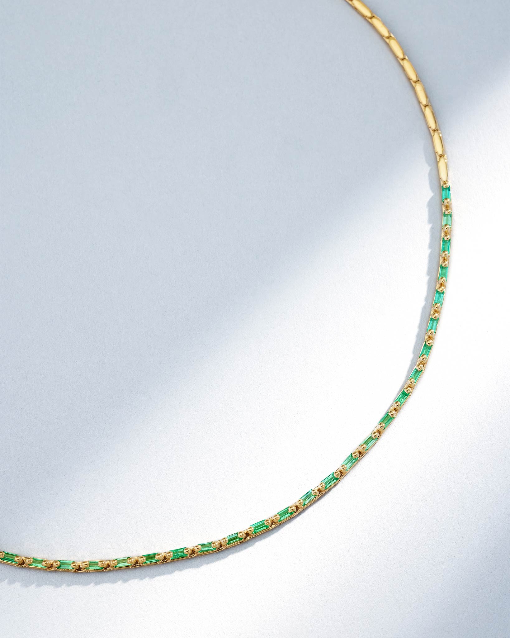 Suzanne Kalan Linear Half Emerald Tennis Necklace in 18k yellow gold