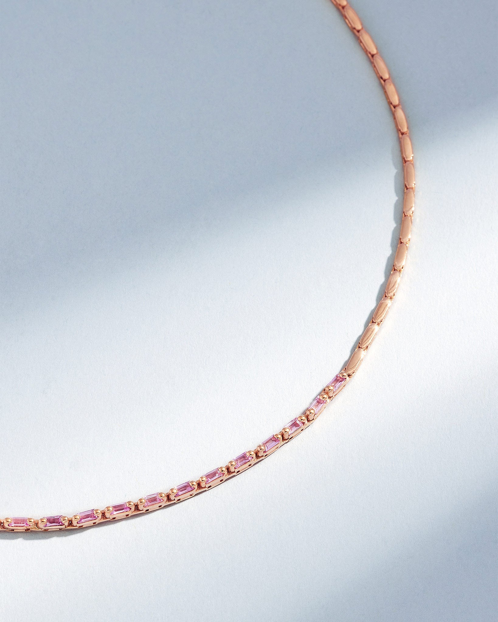 Suzanne Kalan Linear Half Pink Sapphire Tennis Necklace in 18k rose gold