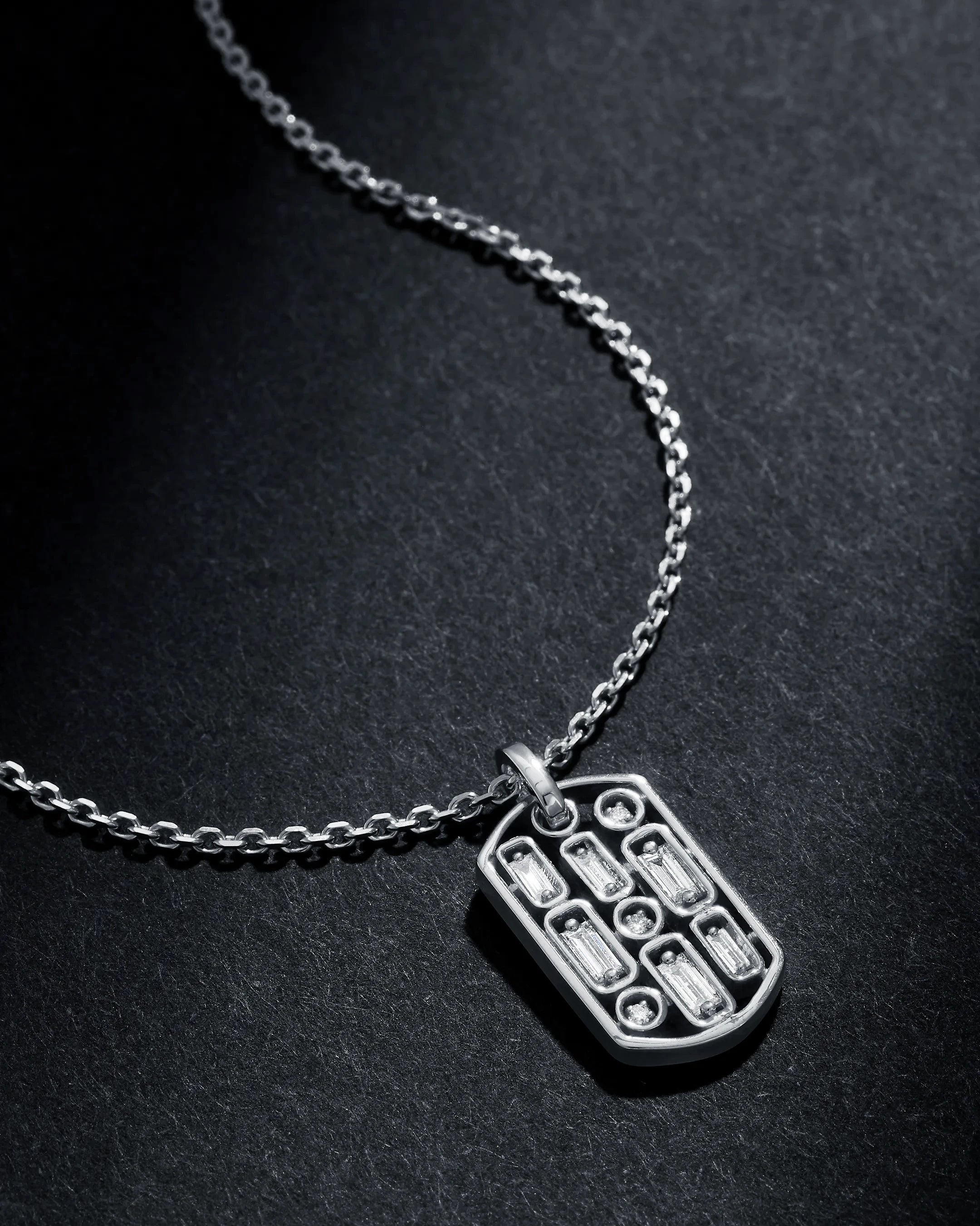 Suzanne Kalan Inlay Diamond Medium Dog Tag Necklace in 18k white gold