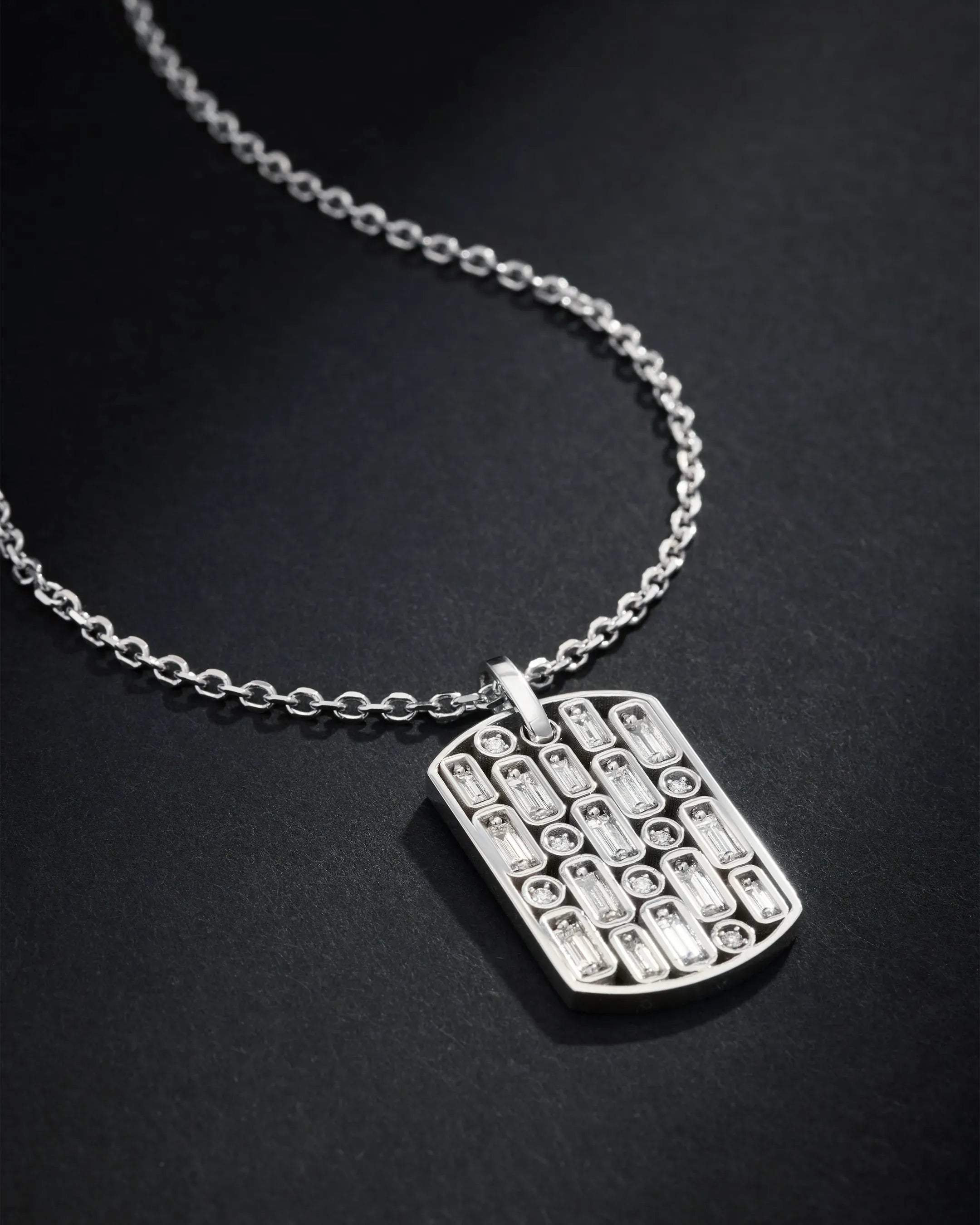 Suzanne Kalan Inlay Diamond Large Dog Tag Necklace in 18k white gold