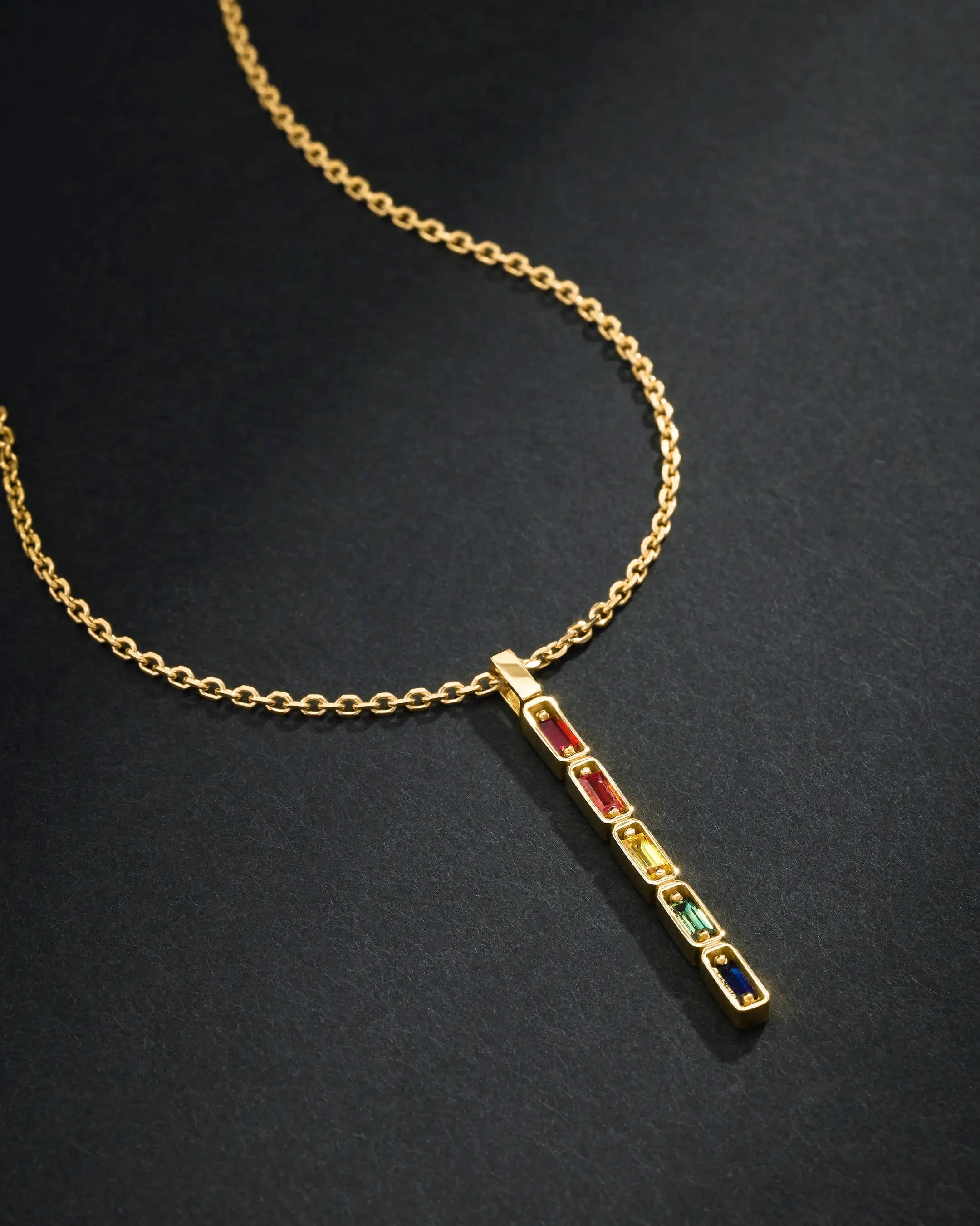 Suzanne Kalan Inlay Rainbow Sapphire Medium Totem Necklace in 18k yellow gold