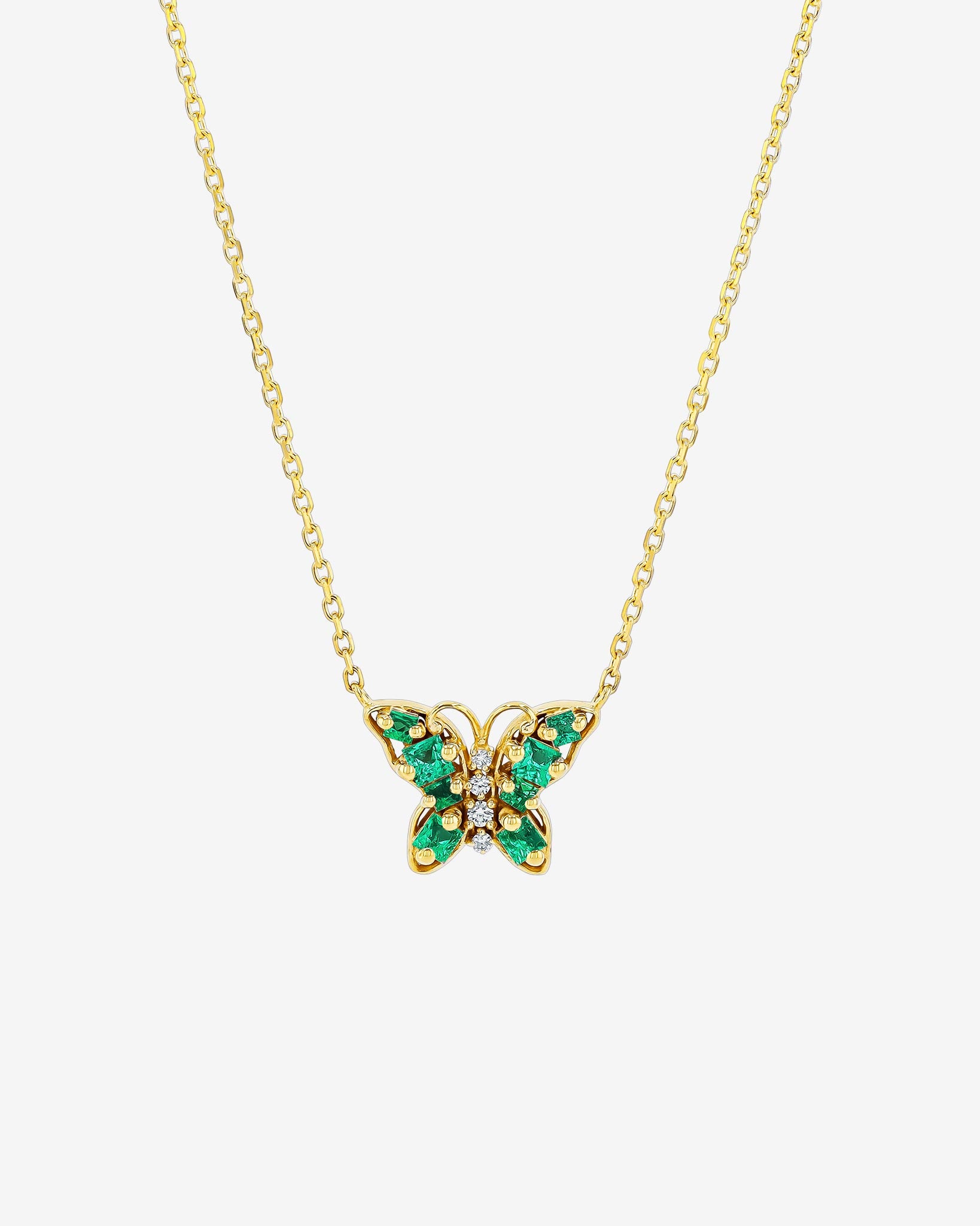 Suzanne Kalan Princess Emerald Mini Butterfly Pendant in 18k yellow gold
