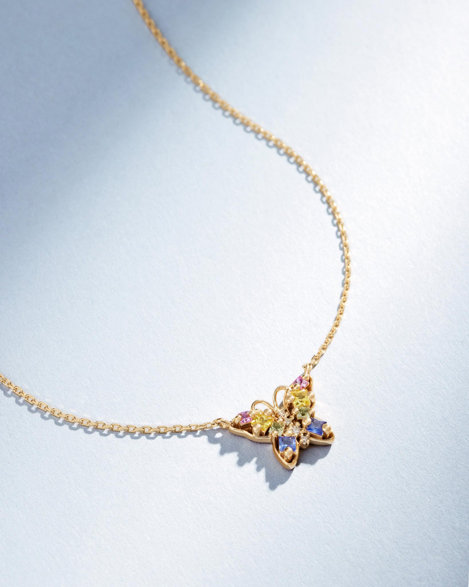 Suzanne Kalan Princess Pastel Sapphire Mini Butterfly Pendant in 18k yellow gold