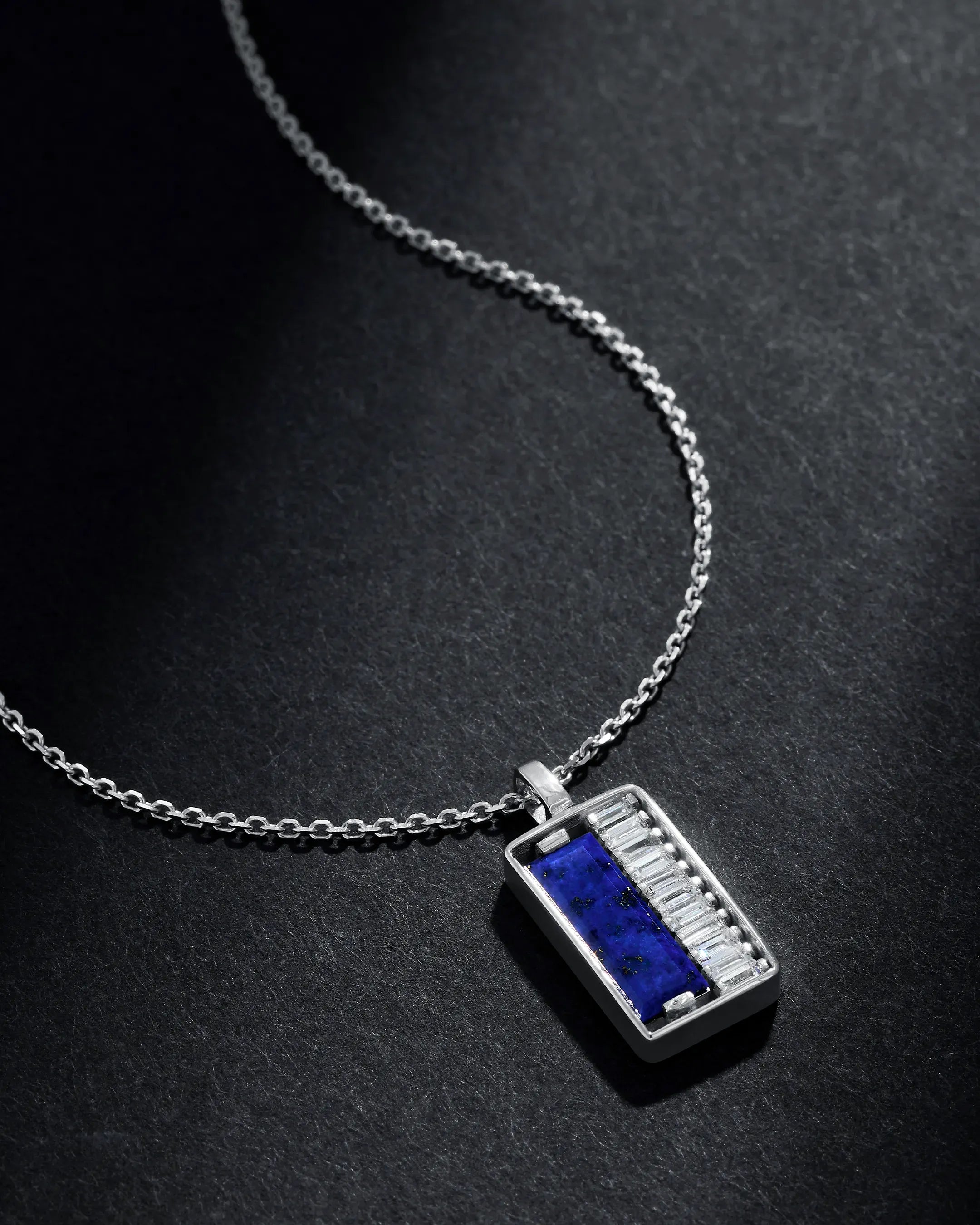 Suzanne Kalan Inlay Blue Lapis & Diamond Medium Necklace in 18k white gold