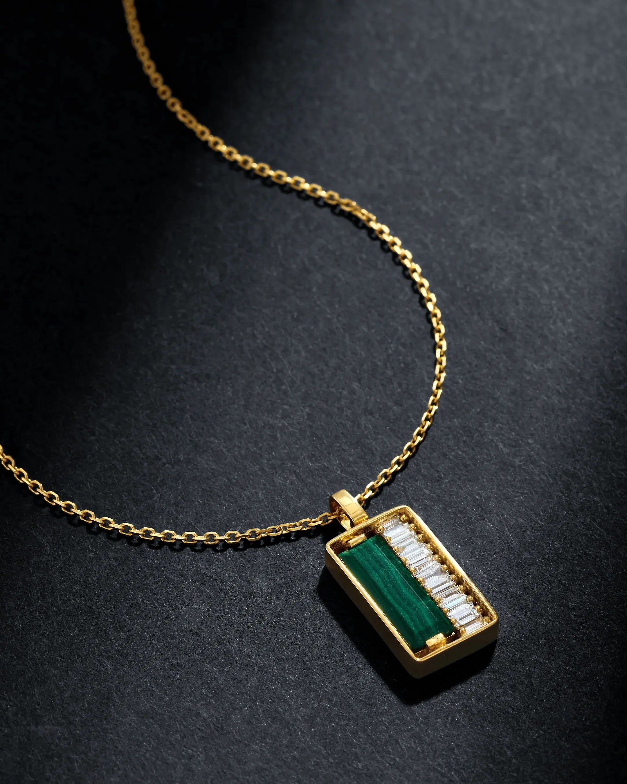 Suzanne Kalan Inlay Green Malachite & Diamond Medium Necklace in 18k yellow gold